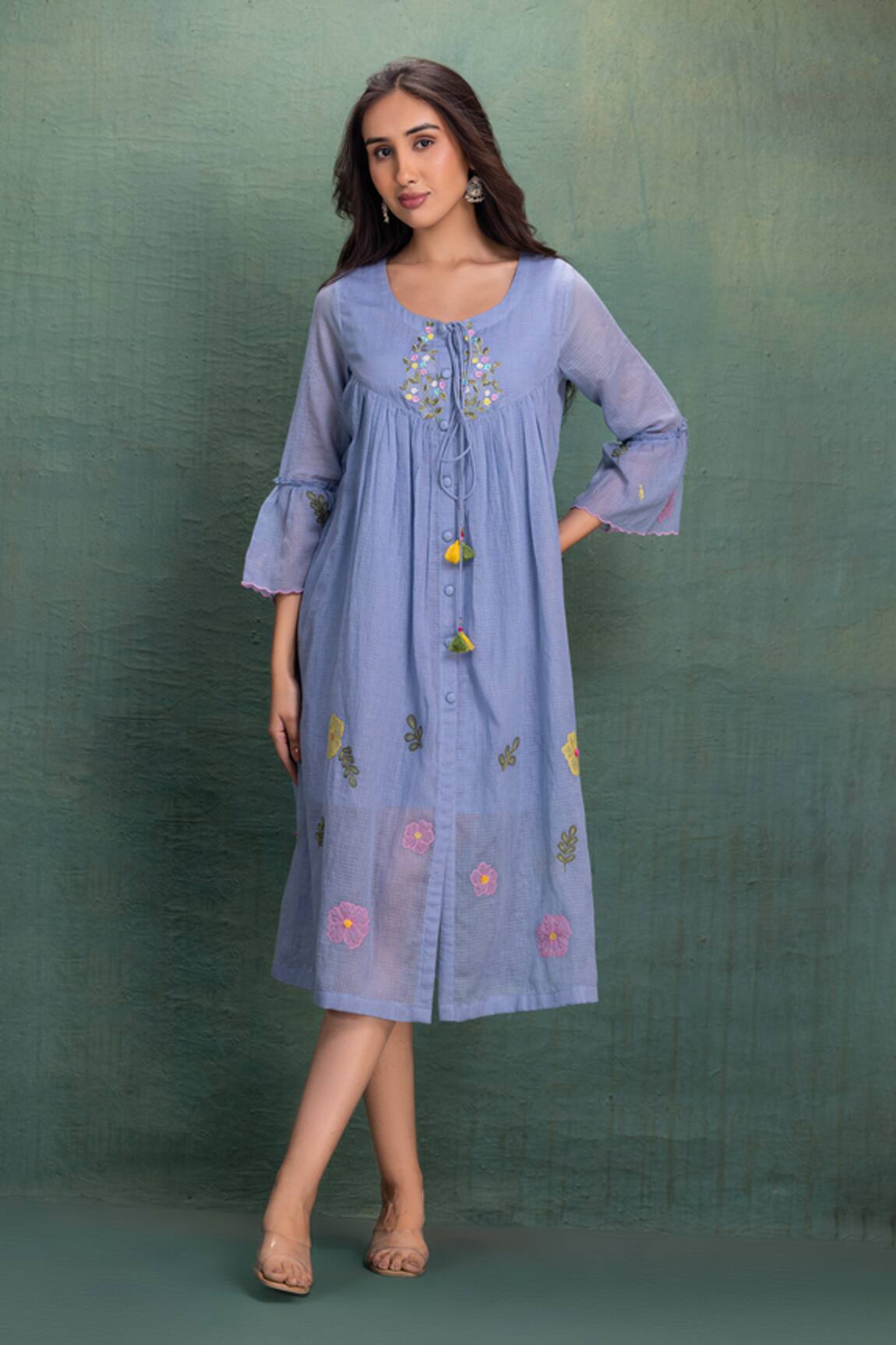 Kahani Lush Blue Machine Embroidery Cord Set 