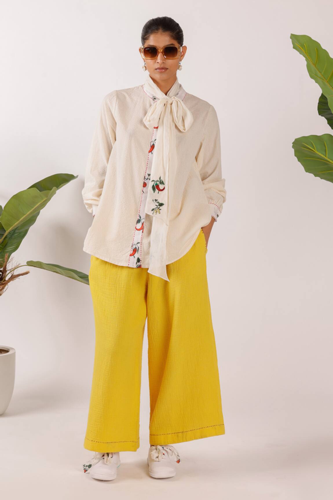 Nikasha Cream Chilly Embroidered Seersucker Shirt 