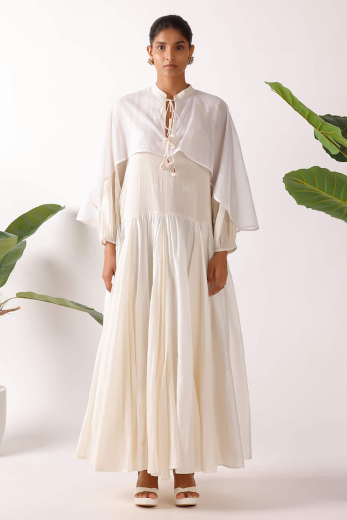Nikasha Jamdani Godet Cape Dress 