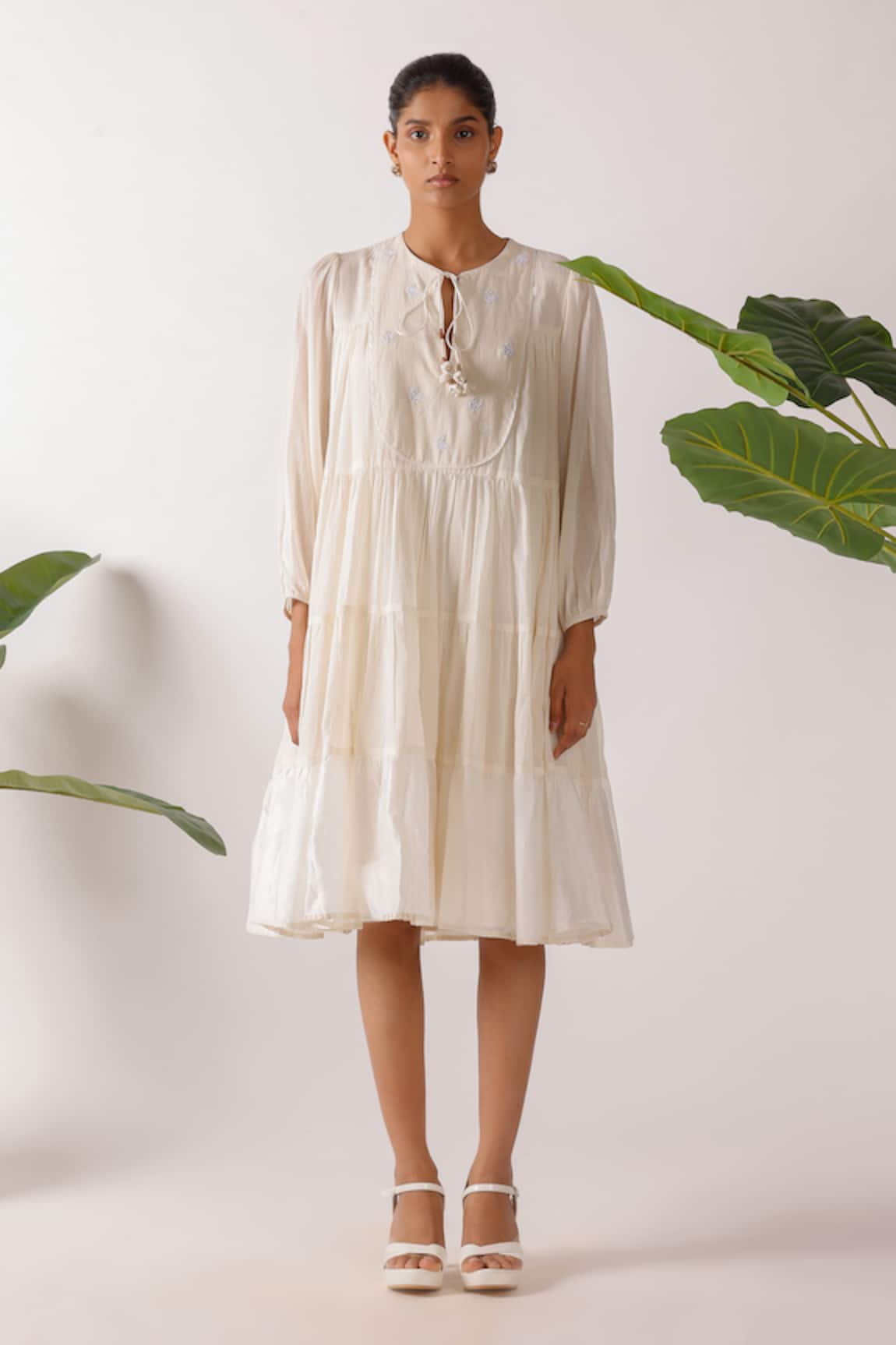 Nikasha Jamdani Embroidered Yoke Tier Dress 