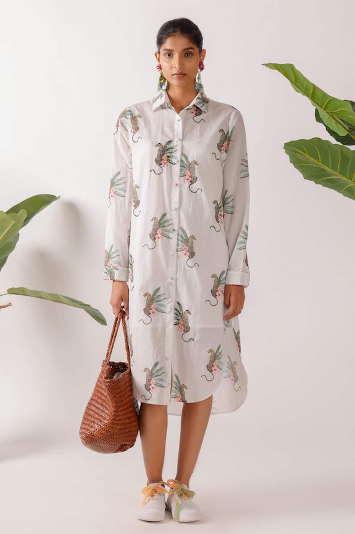 Nikasha Leopard Print Shirt Midi Dress 