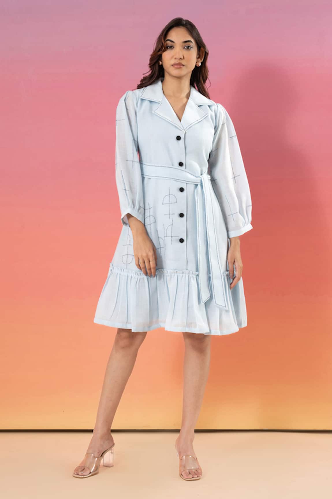 Savaaya Light Blue Linen Blend Dress 