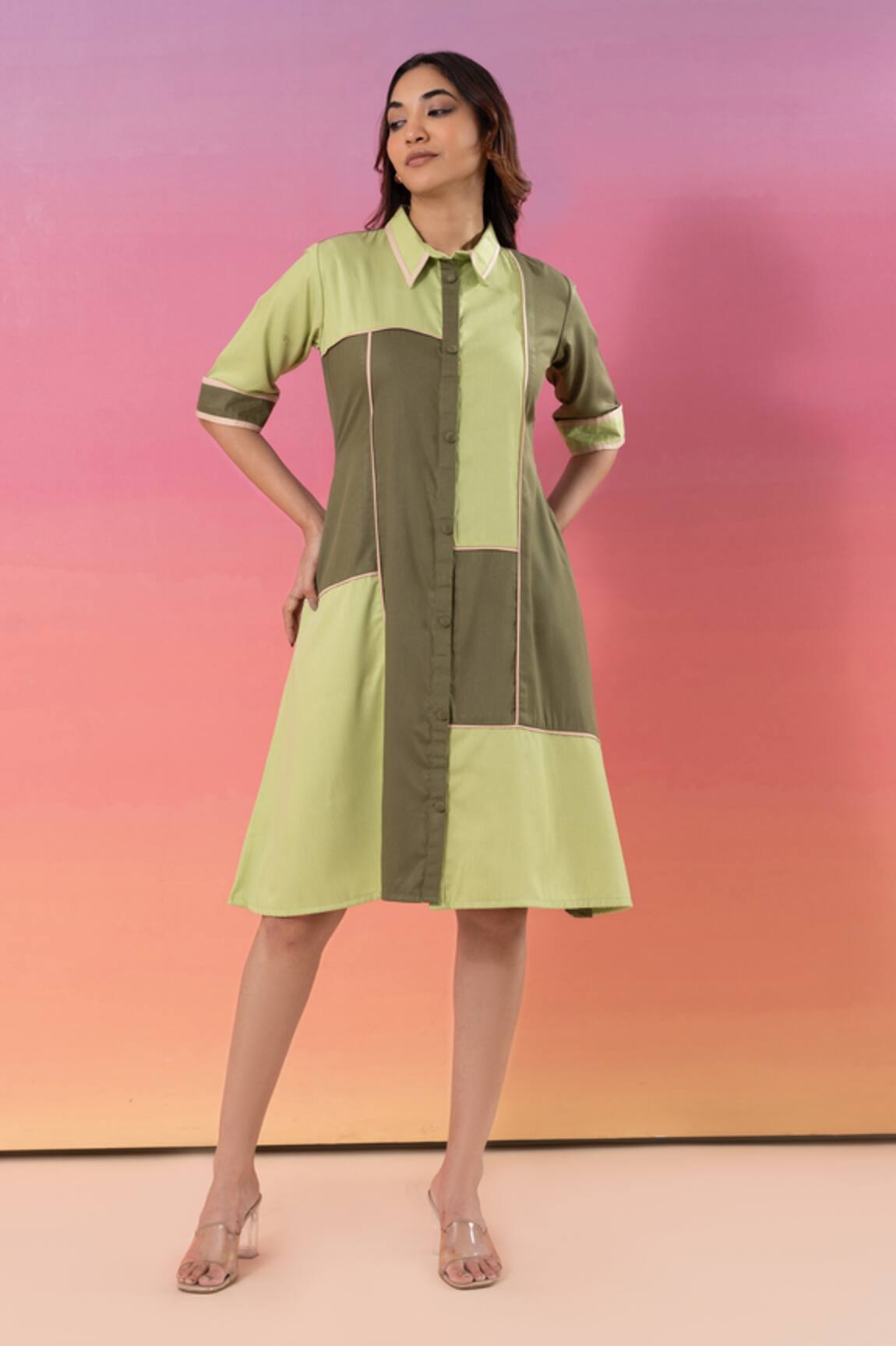 Savaaya Color Block Cotton Denim Dress 
