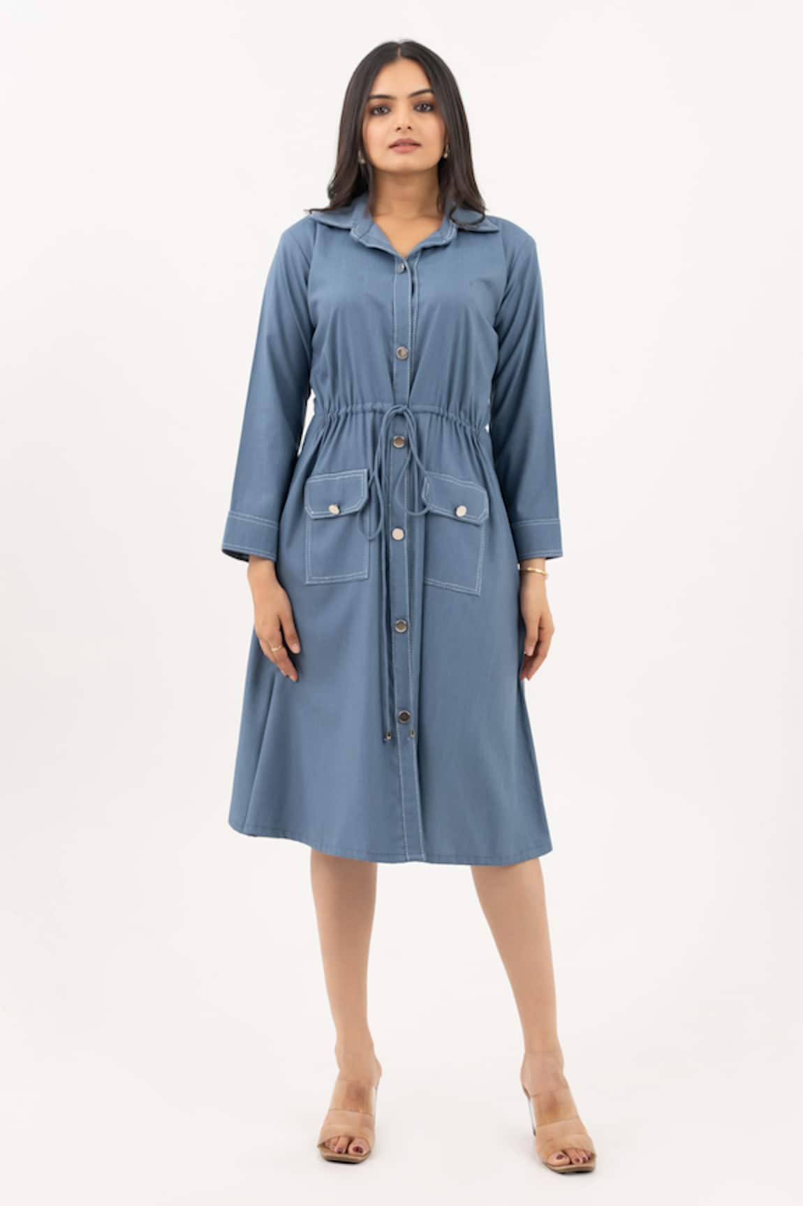 Savaaya Blue Cotton Denim Midi Dress 