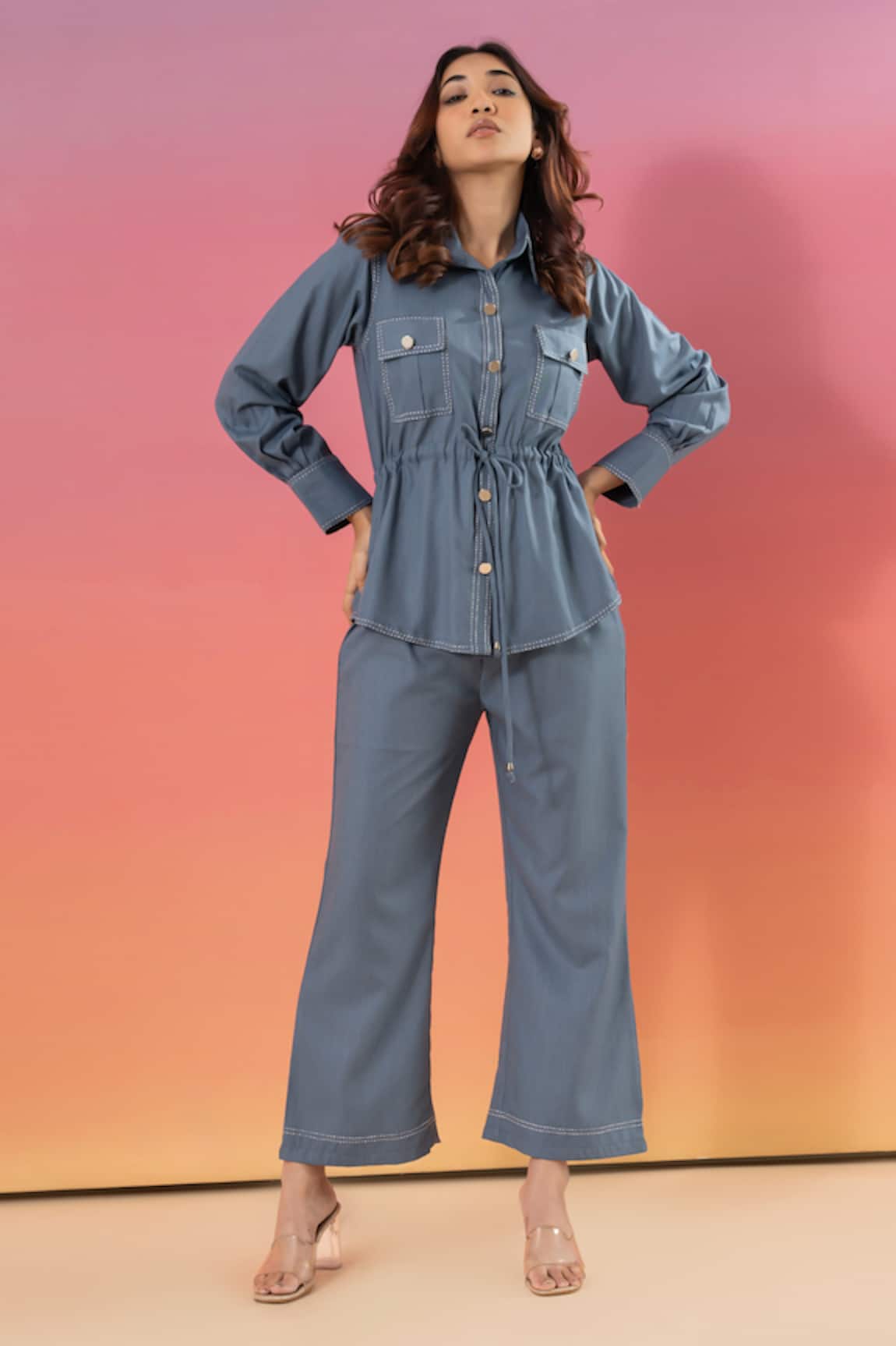 Savaaya Blue Cotton Denim Pant Set 