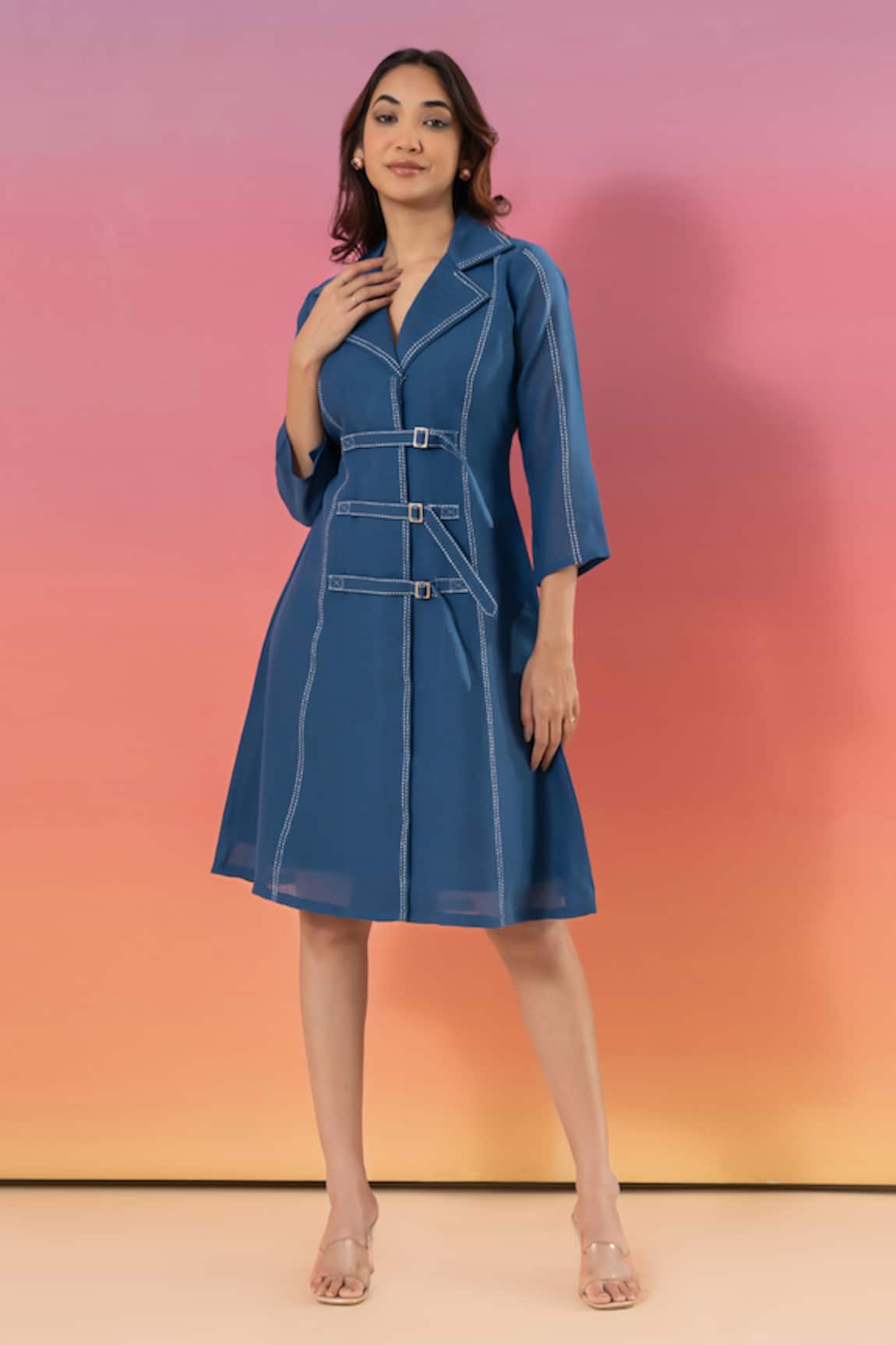 Savaaya Blue Linen Blend Designer Dress 