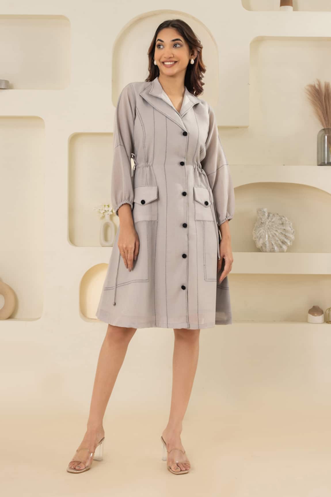 Savaaya Grey Linen Blend Designer Dress 
