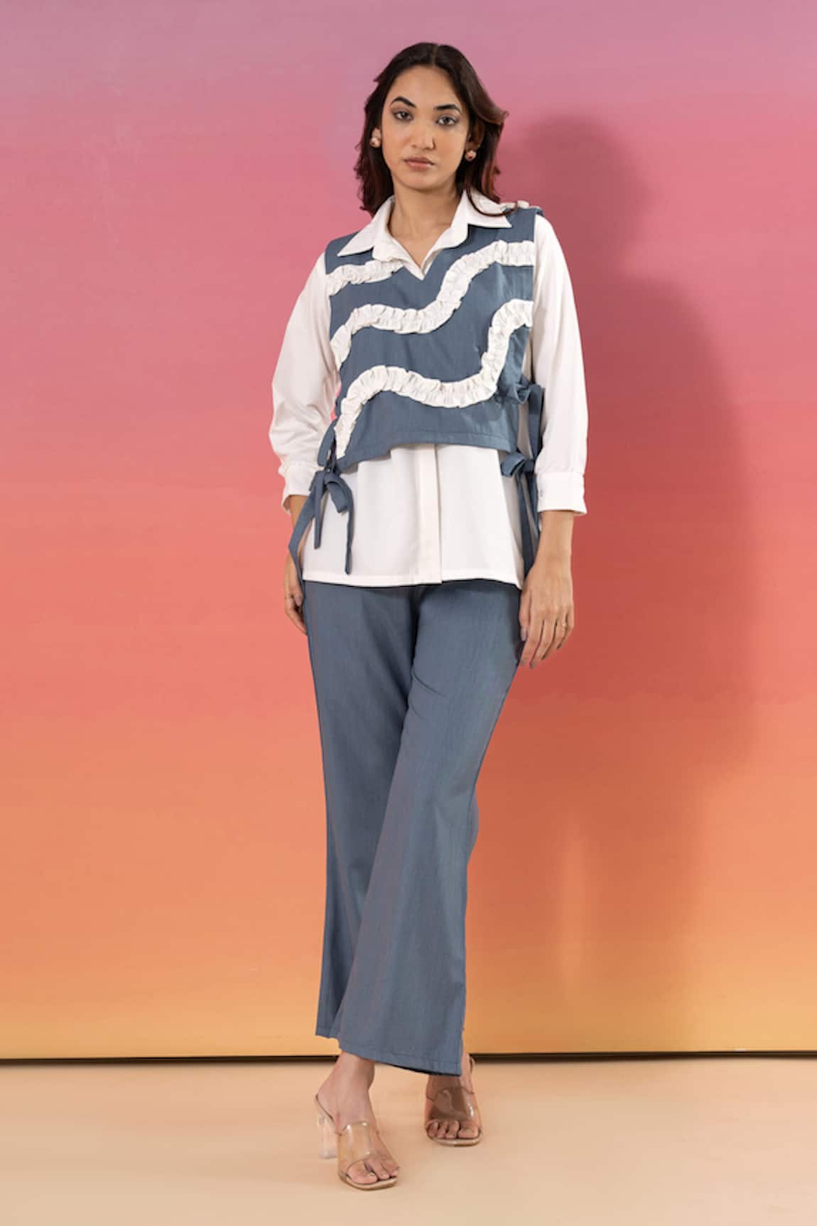 Savaaya White & Blue Cotton Denim Pant Set 