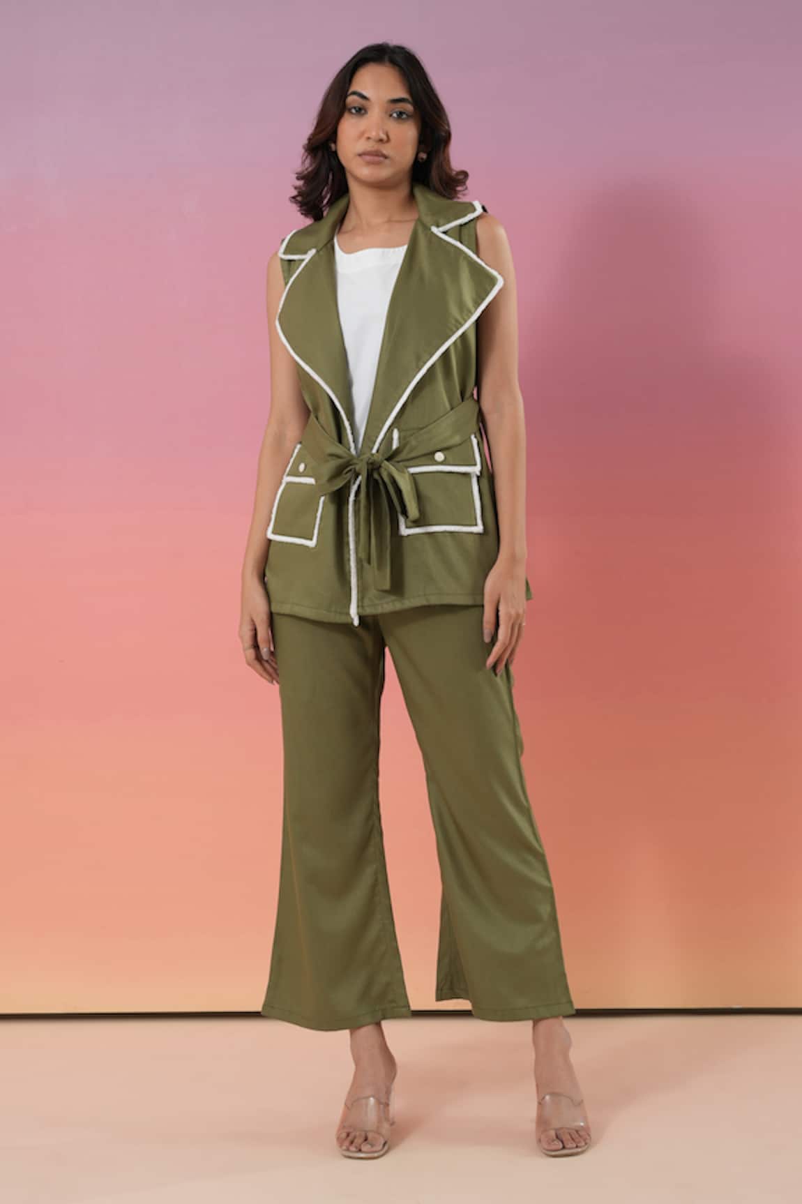 Savaaya Green Cotton Denim Pant Set 