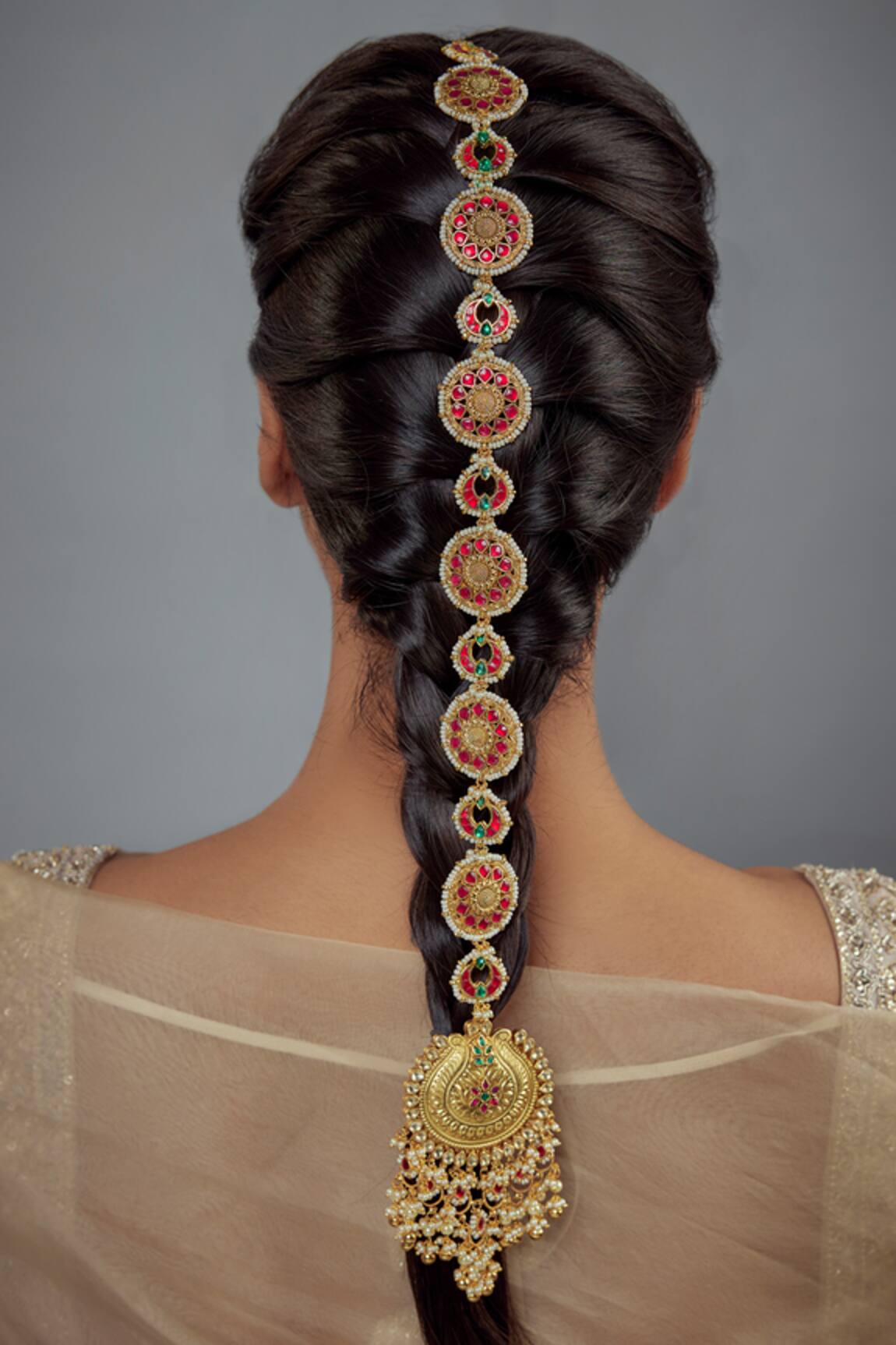 Vivinia By Vidhi Mehra Gold & Red Kundan Polki Hair Accessory 