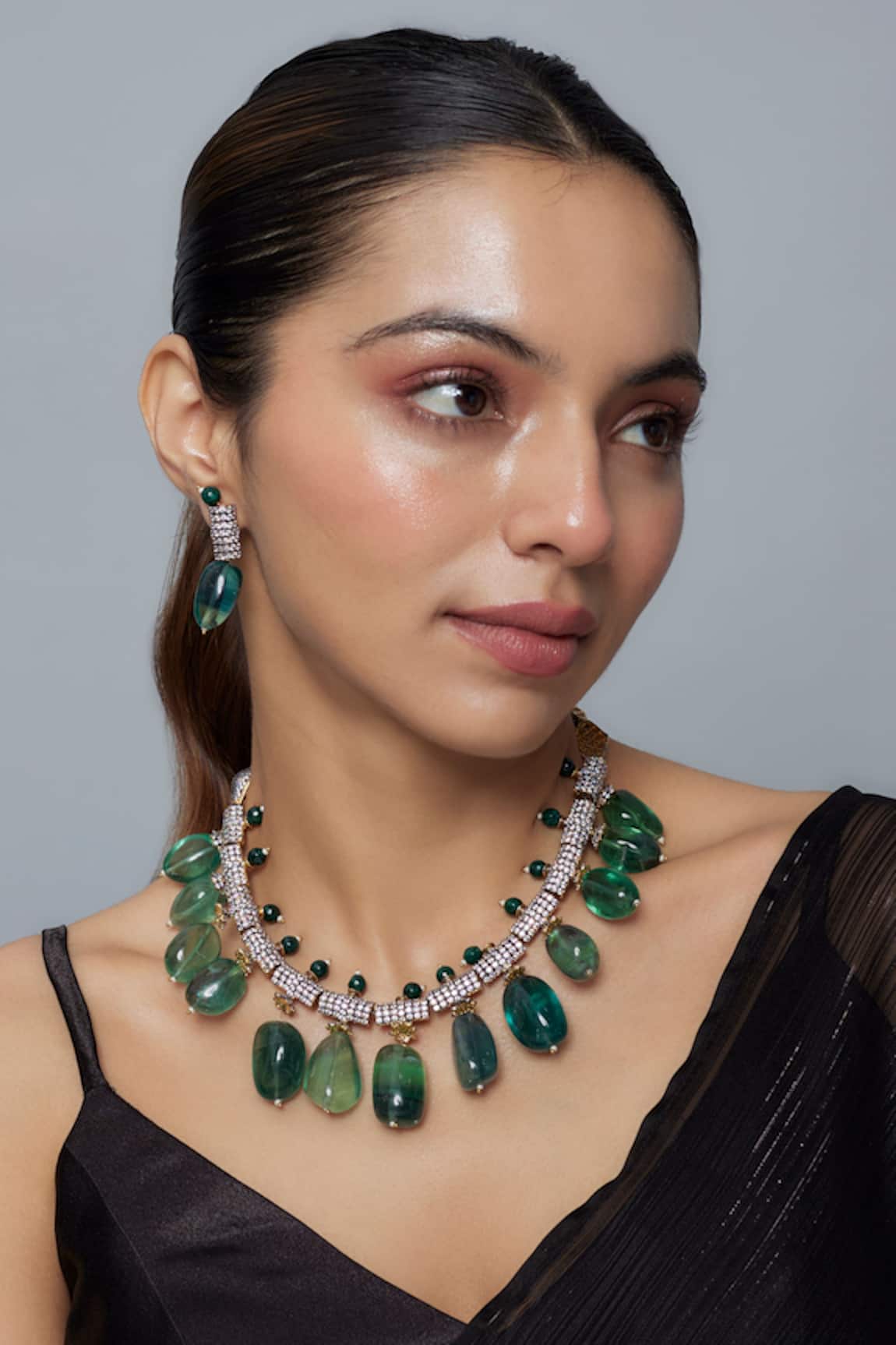 Vivinia By Vidhi Mehra Emerald Synthetic Designer Jewellery Set 