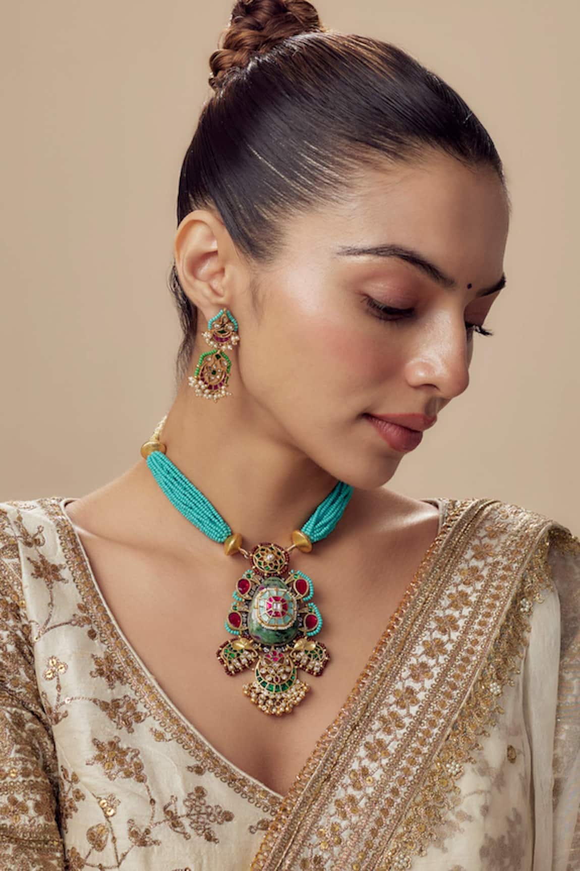 Vivinia By Vidhi Mehra Multi Beaded Necklace & Earring Set 