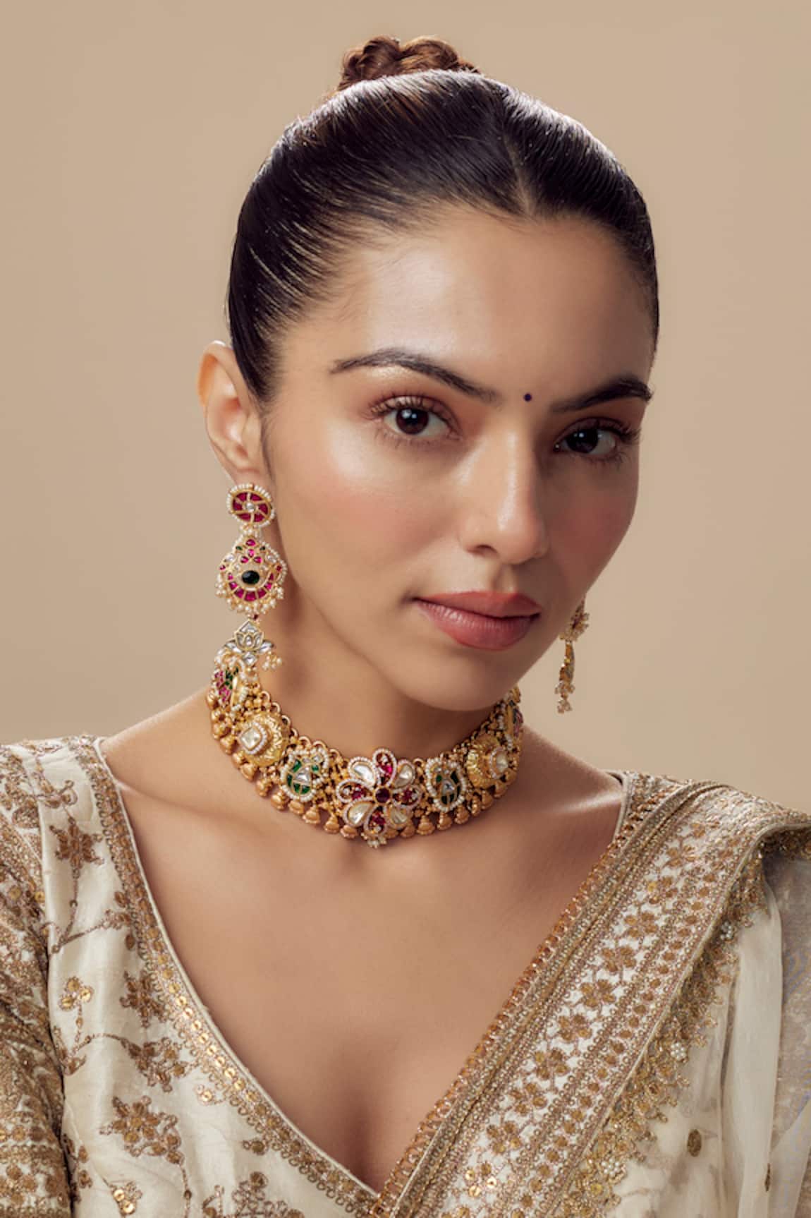 VIVINIA by Vidhi Mehra Gold Kundan Polki Necklace & Earring Set 