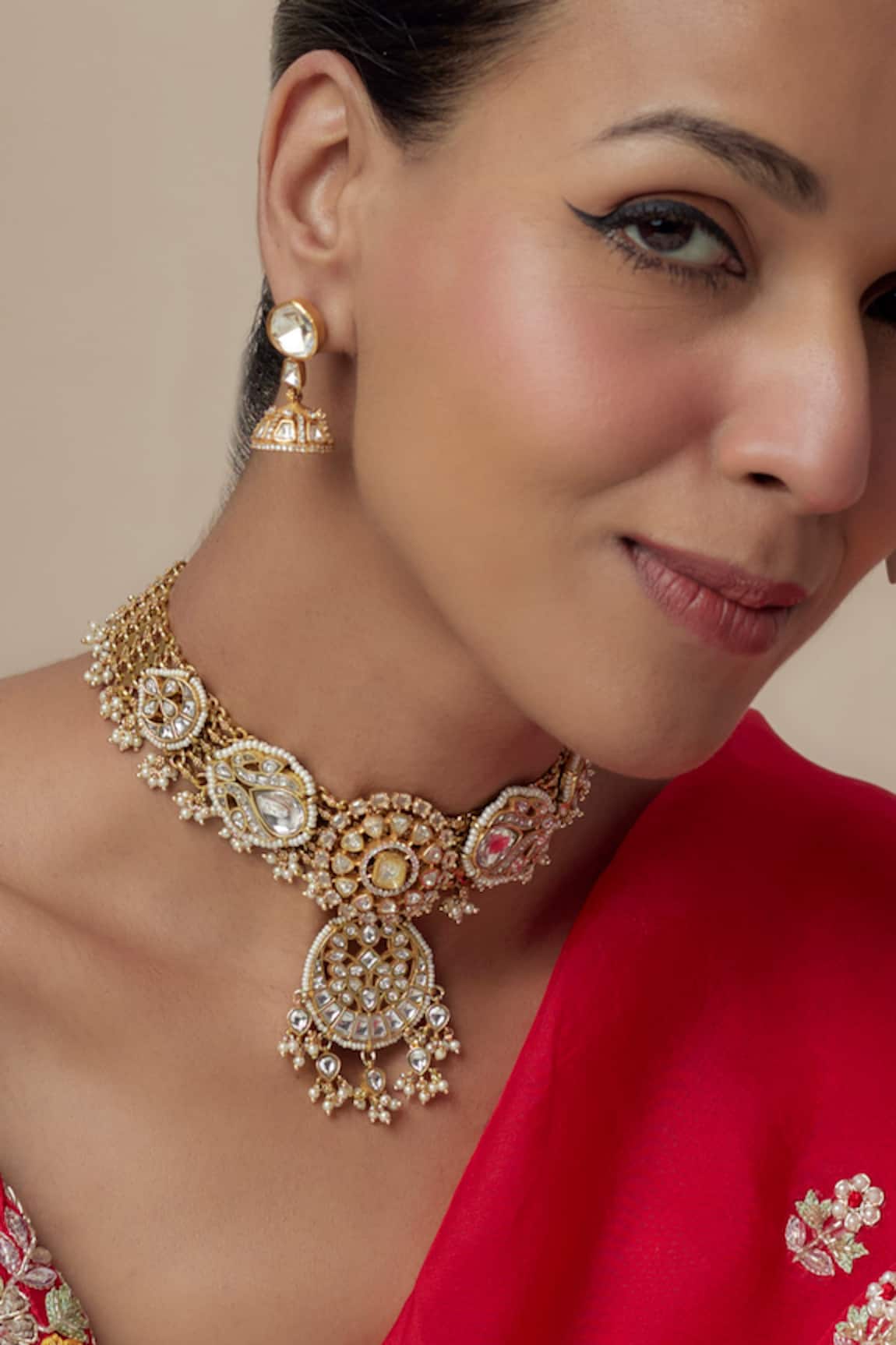 VIVINIA by Vidhi Mehra Gold Kundan Polki Necklace Set 