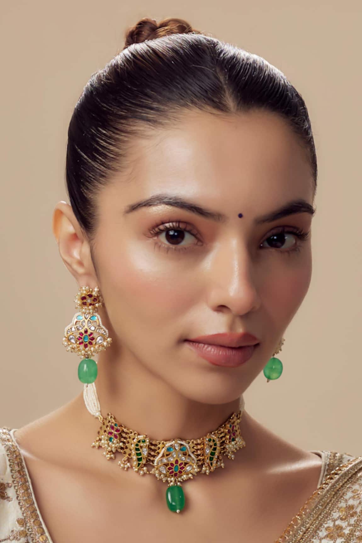 VIVINIA by Vidhi Mehra Gold Beaded Necklace & Earring Set 