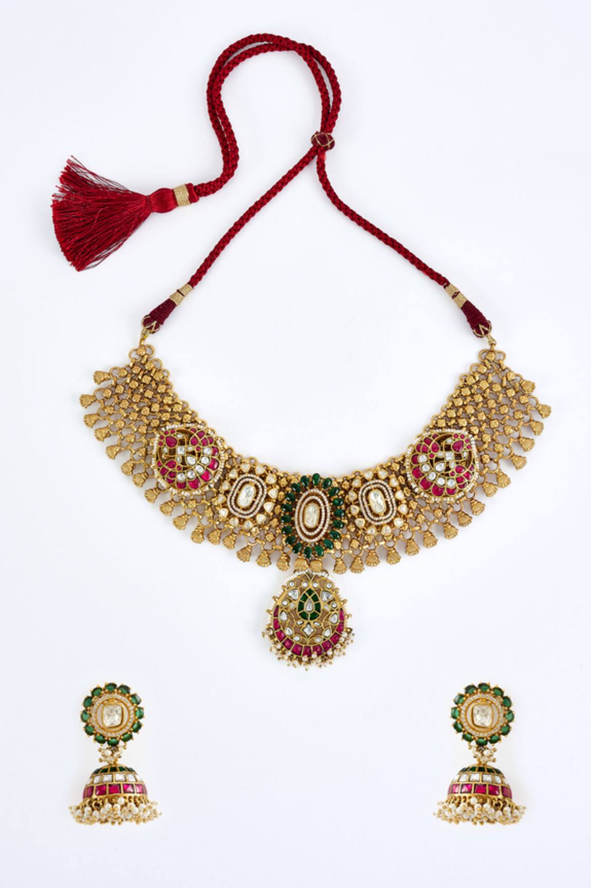 VIVINIA by Vidhi Mehra Gold Kundan Polki Necklace Set 