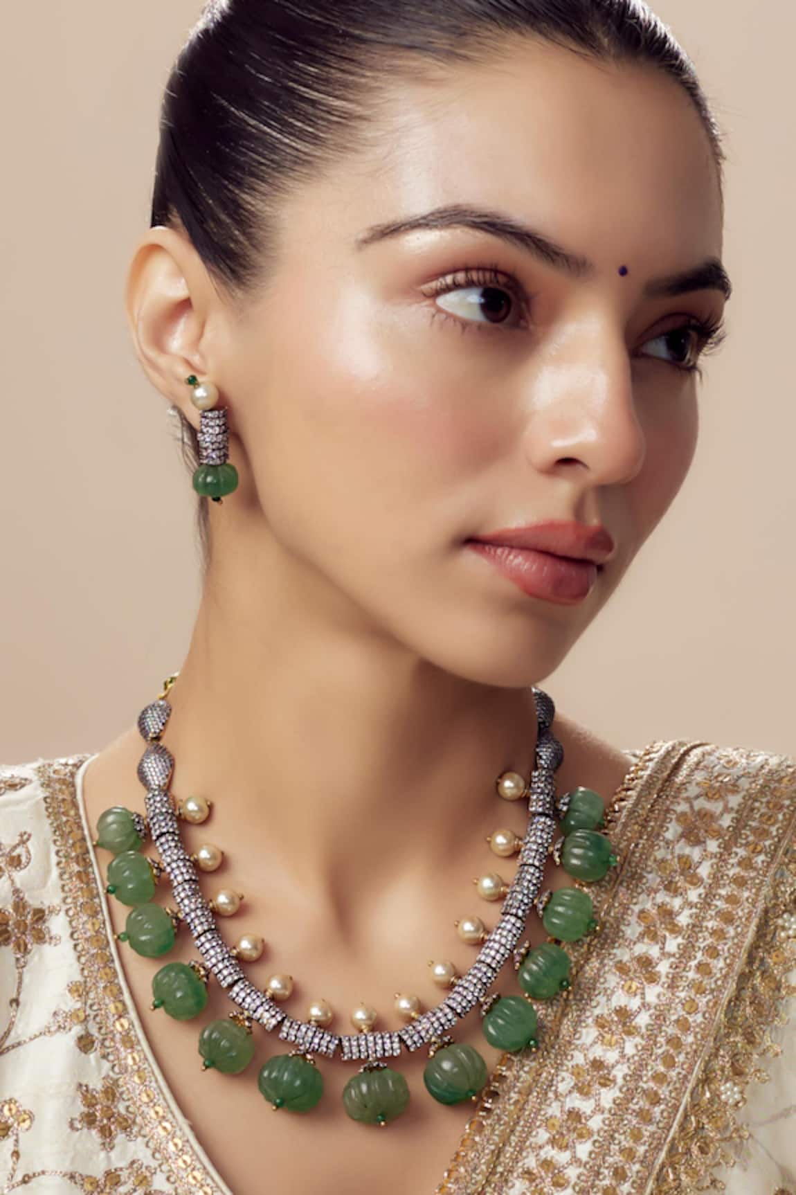Vivinia By Vidhi Mehra Green Kundan Polki Necklace & Earring Set 