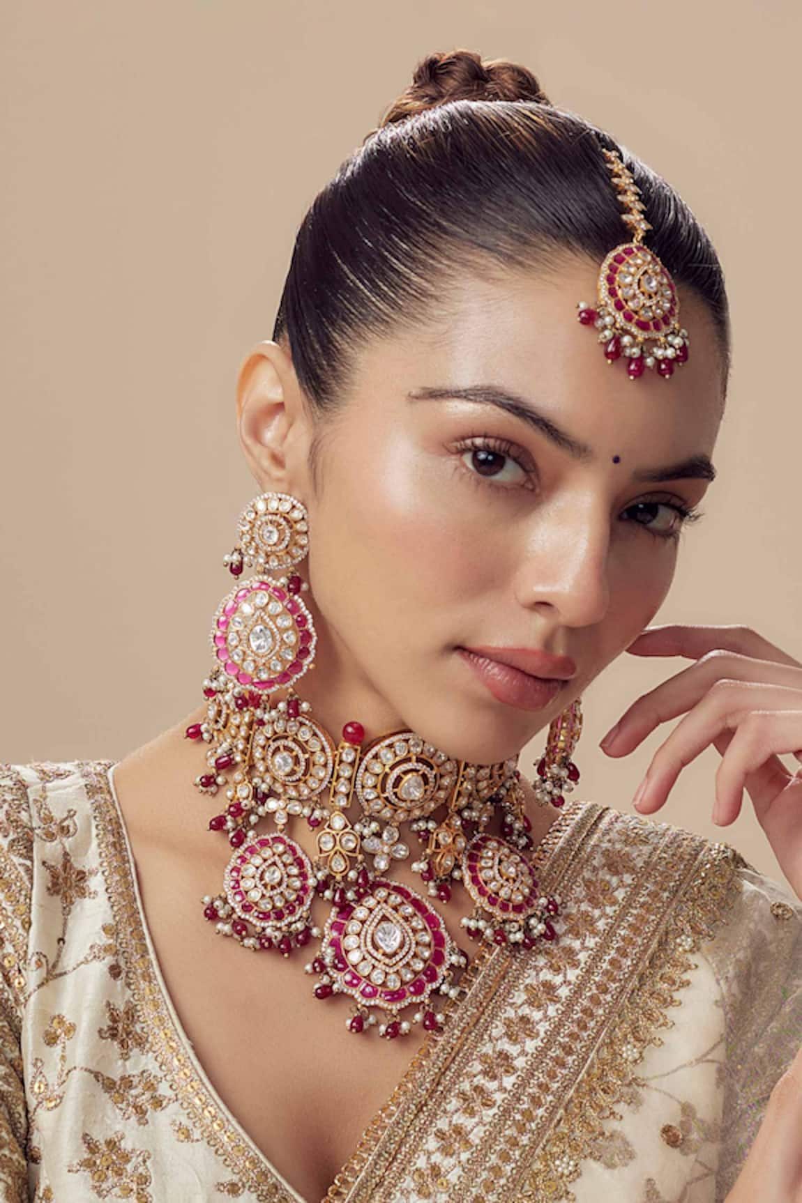 VIVINIA by Vidhi Mehra Gold Kundan Polki Jewellery Set 