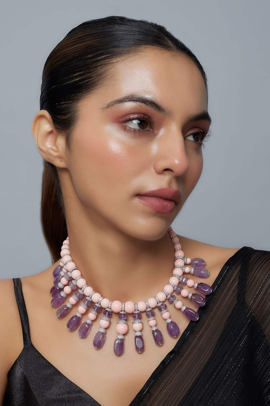 Vivinia By Vidhi Mehra Beaded Pink & Purple Contemporary Necklace 