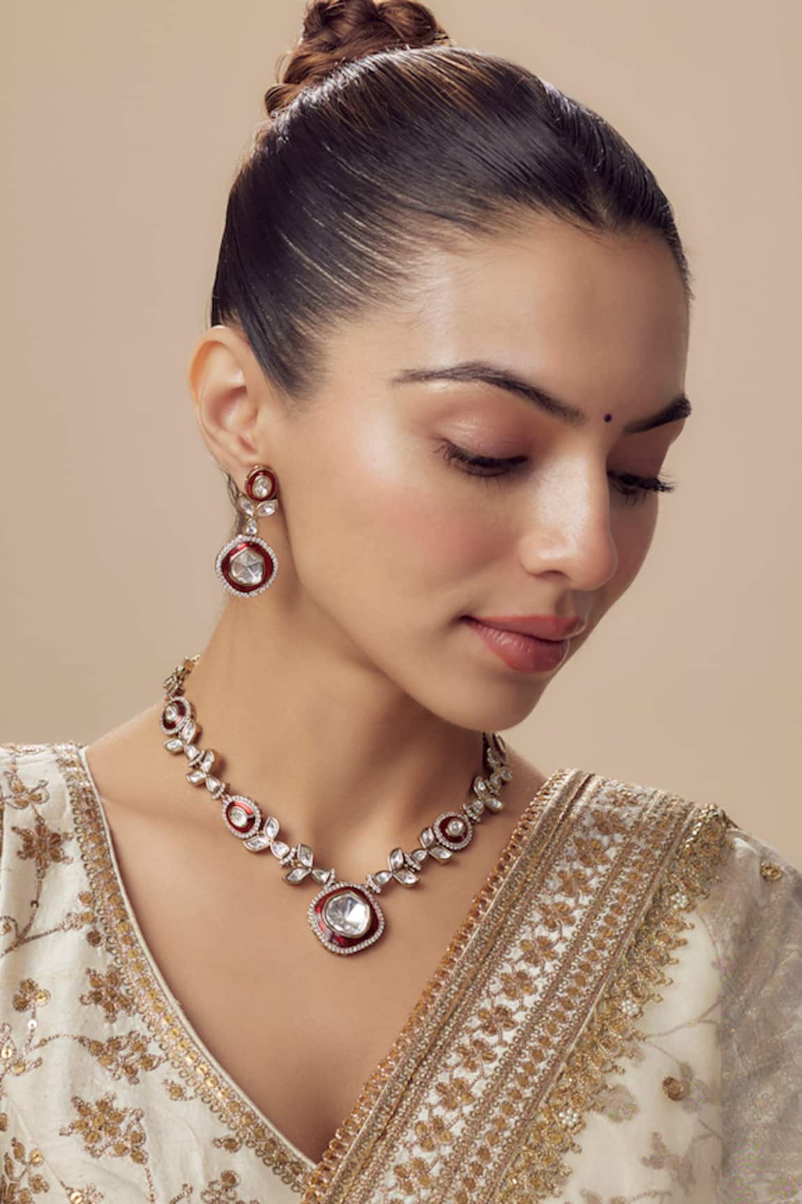 VIVINIA by Vidhi Mehra Kundan Polki Necklace & Earring Set 