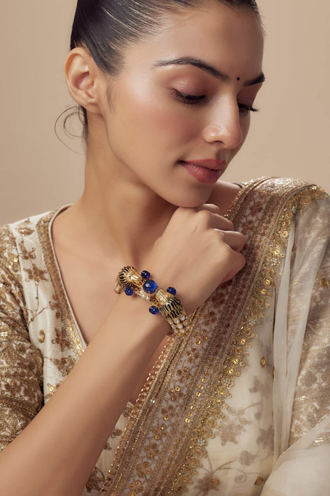 VIVINIA by Vidhi Mehra Gold & Blue Kundan Polki Bangle 