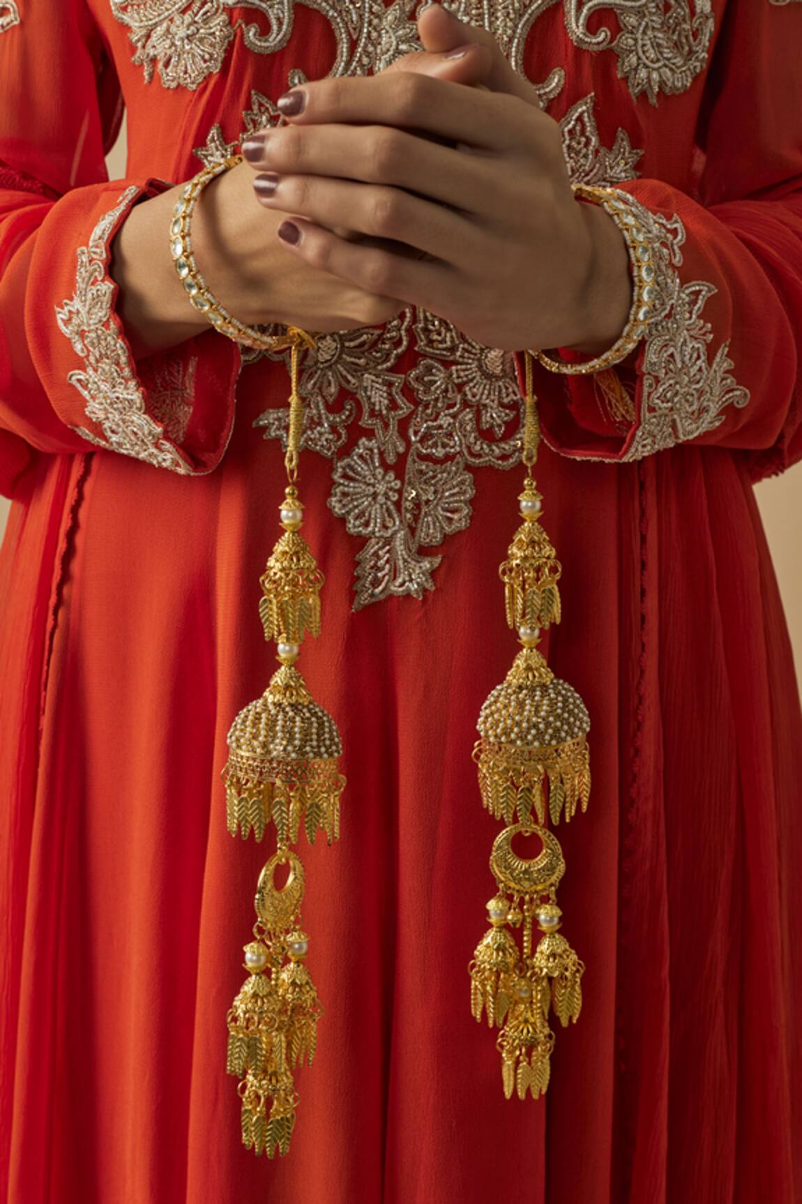 VIVINIA by Vidhi Mehra Gold Designer Kaleeras with Kundan & Polki 