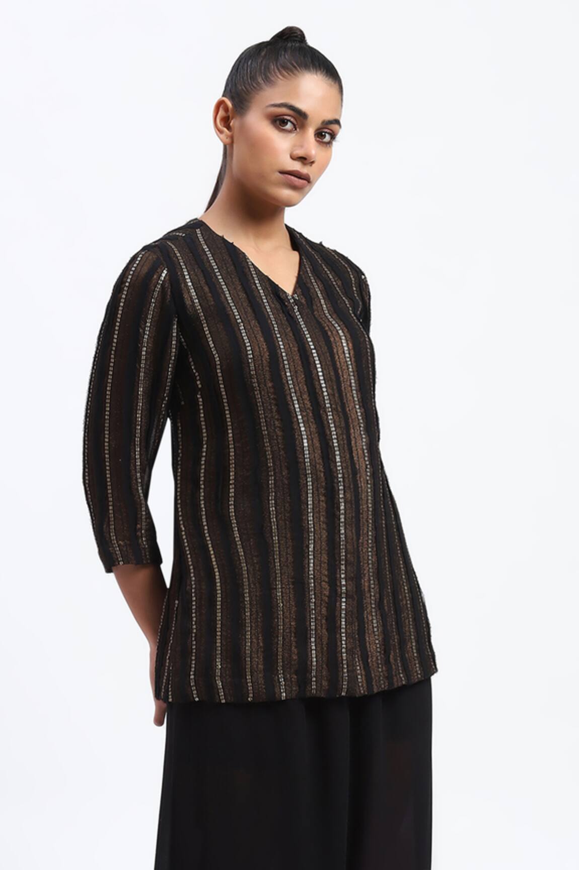 ABRAHAM AND THAKORE Gold Foil Cutwork Tunic 