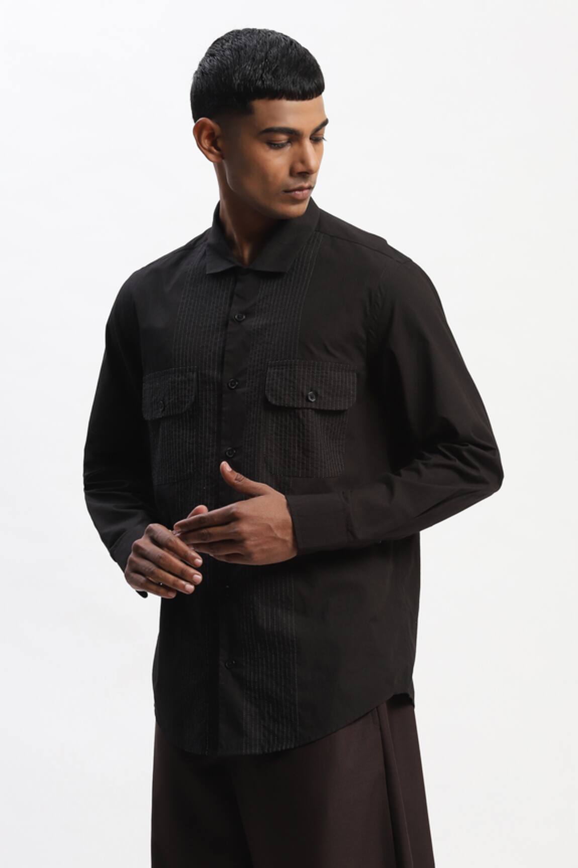 Abraham And Thakore Engineered Trapunto Black Shirt 