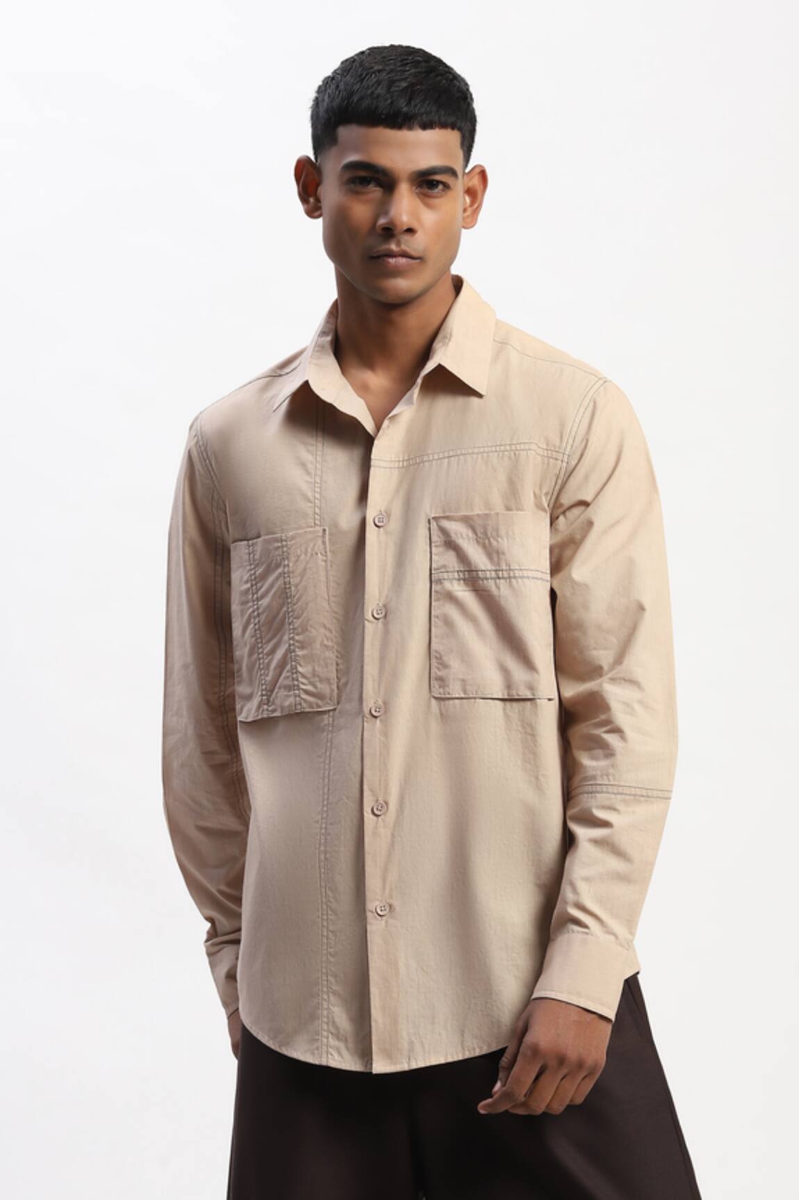 ABRAHAM AND THAKORE Beige Tonal Patchwork Shirt 