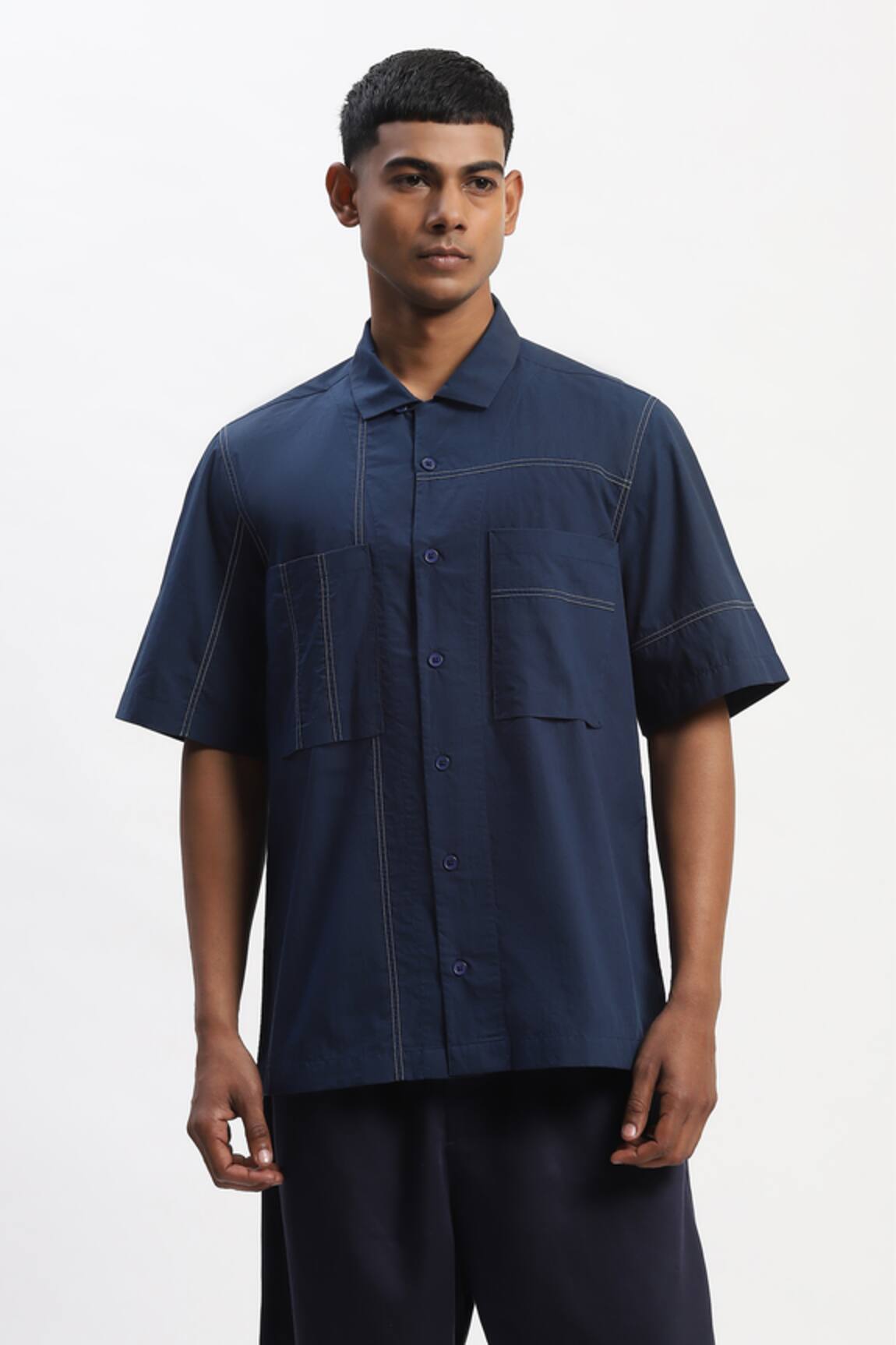 ABRAHAM AND THAKORE Tonal Patchwork Casual Shirt 