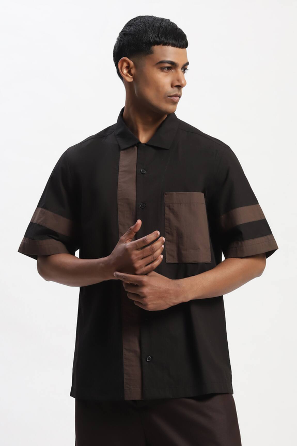 ABRAHAM AND THAKORE Black Patchwork Casual Shirt 