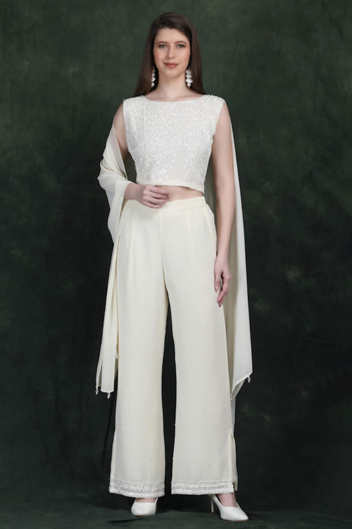 LABEL IVISH Ivory Hand Embroidered Fusion Set 