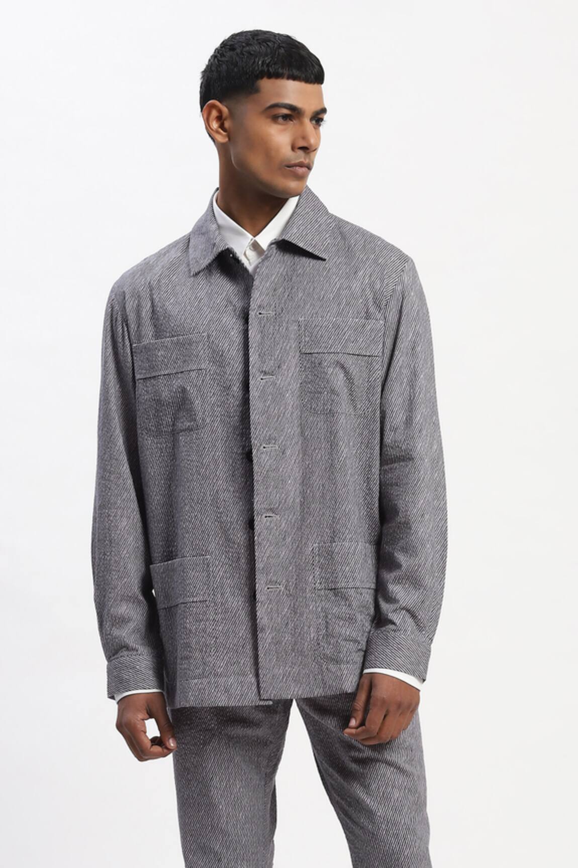 ABRAHAM AND THAKORE Diagonal Print Cotton Jacket 
