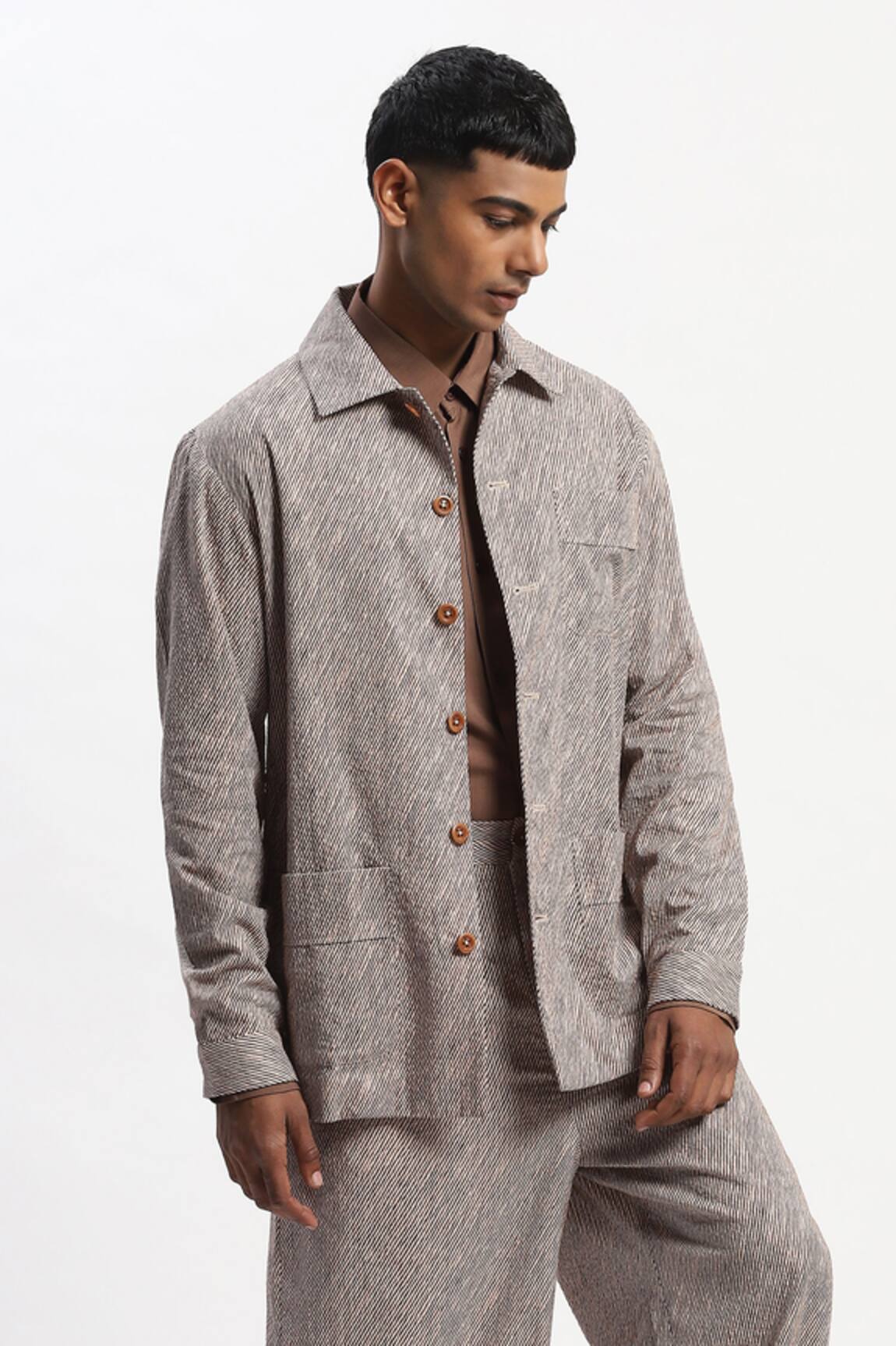 ABRAHAM AND THAKORE Diagonal Print Cotton Jacket 