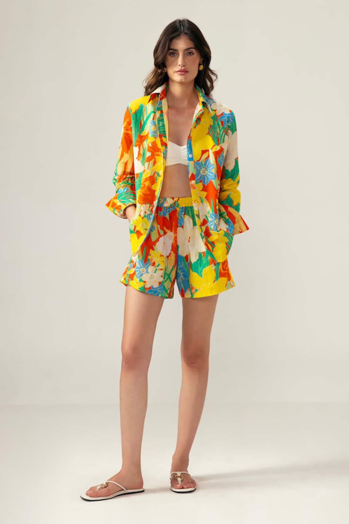 REENA SHARMA Floral Print Cotton Linen Co-ord Set 