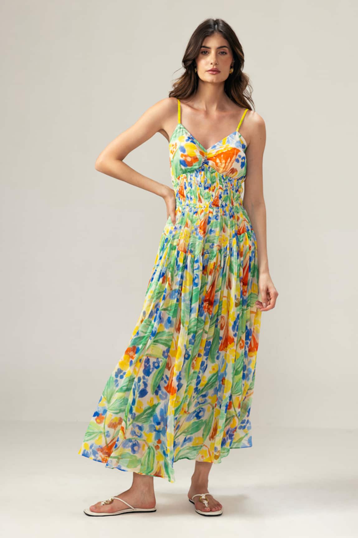 REENA SHARMA Isha Ditsy Cami Midi Dress 