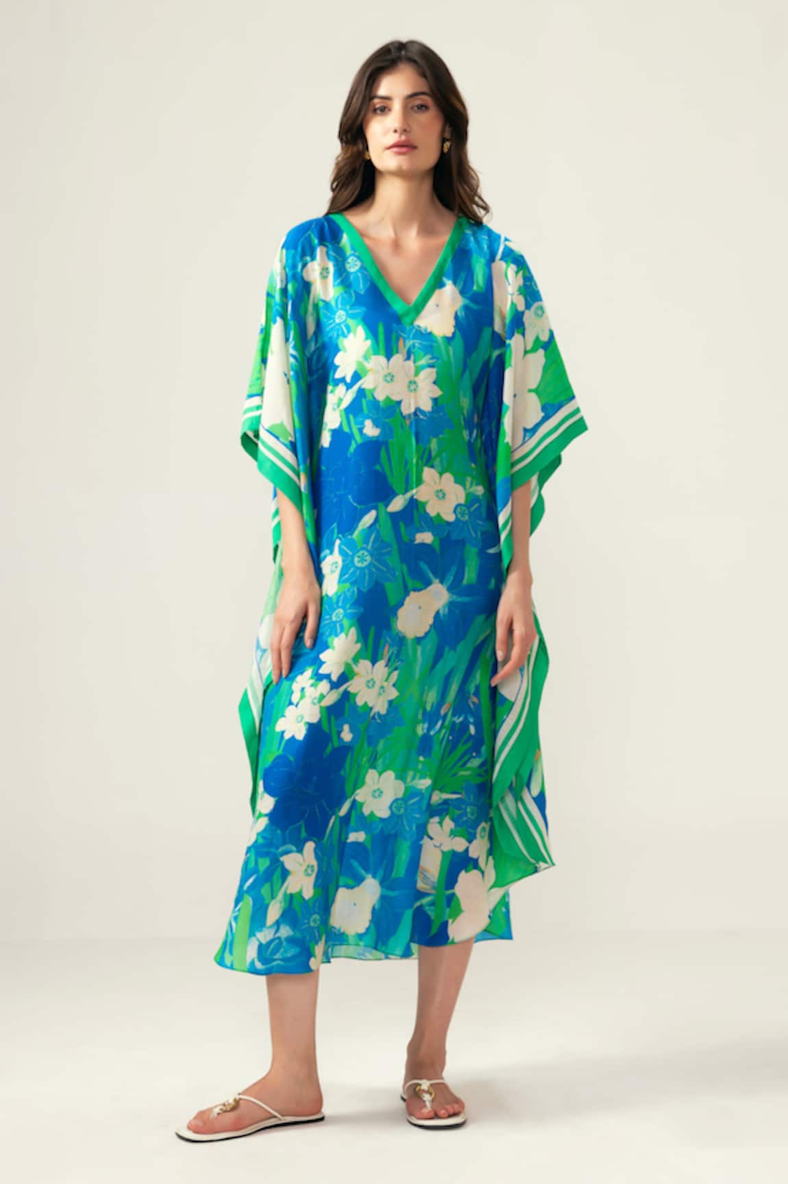 REENA SHARMA Floral Print Viscose Linen Kaftan 