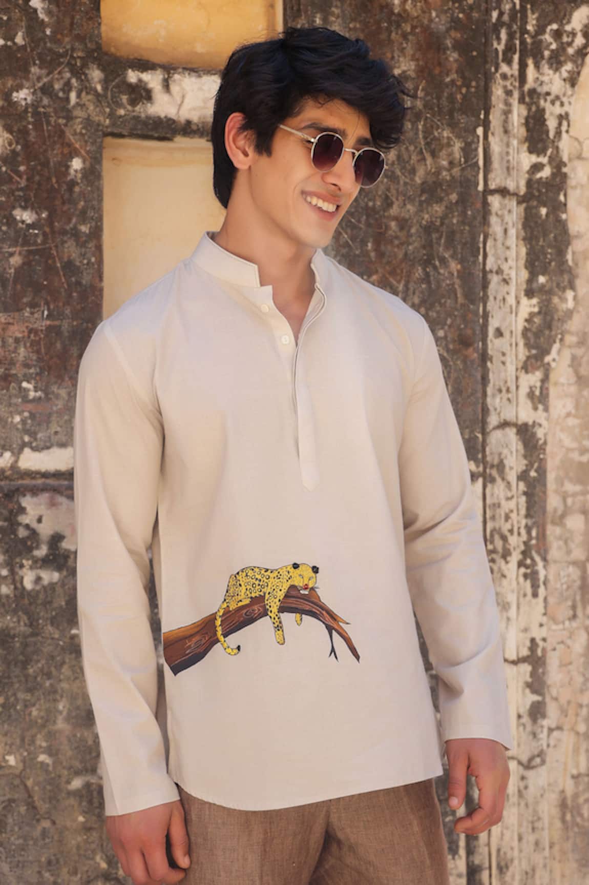 Raw & Rustic by Niti Bothra Ivory Leopard Embroidered Shirt Kurta 