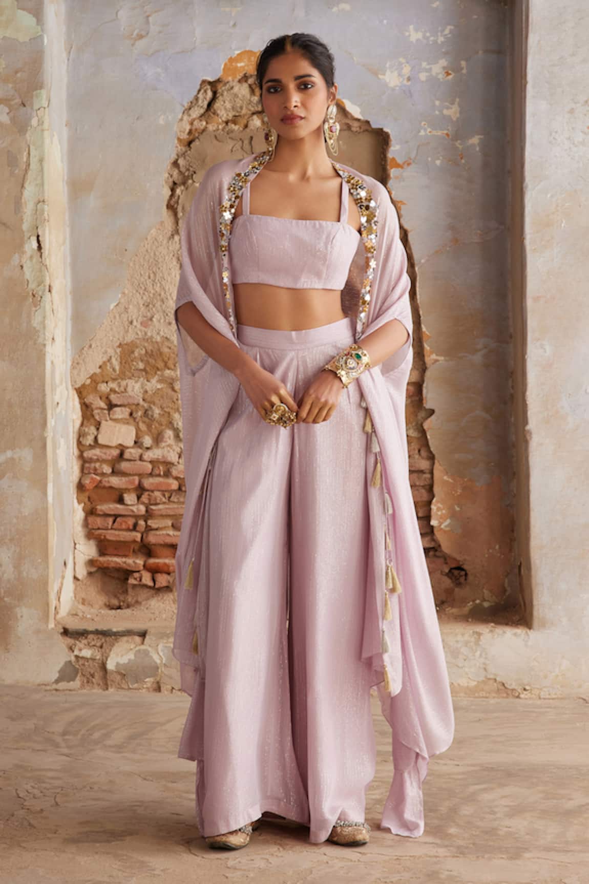 Etasha by Asha Jain Mauve Georgette Cape & Palazzo Set 