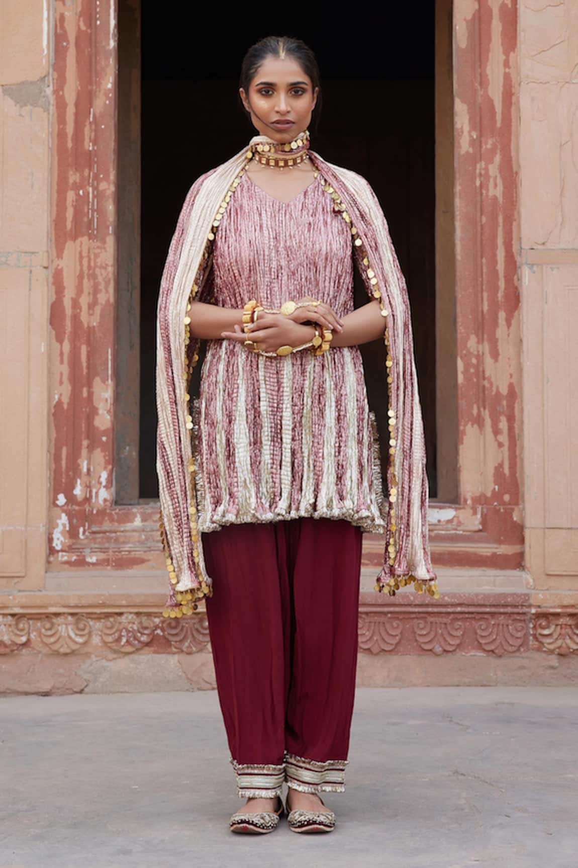 Etasha by Asha Jain Fuschia Metallic Tissue Kurta Set 