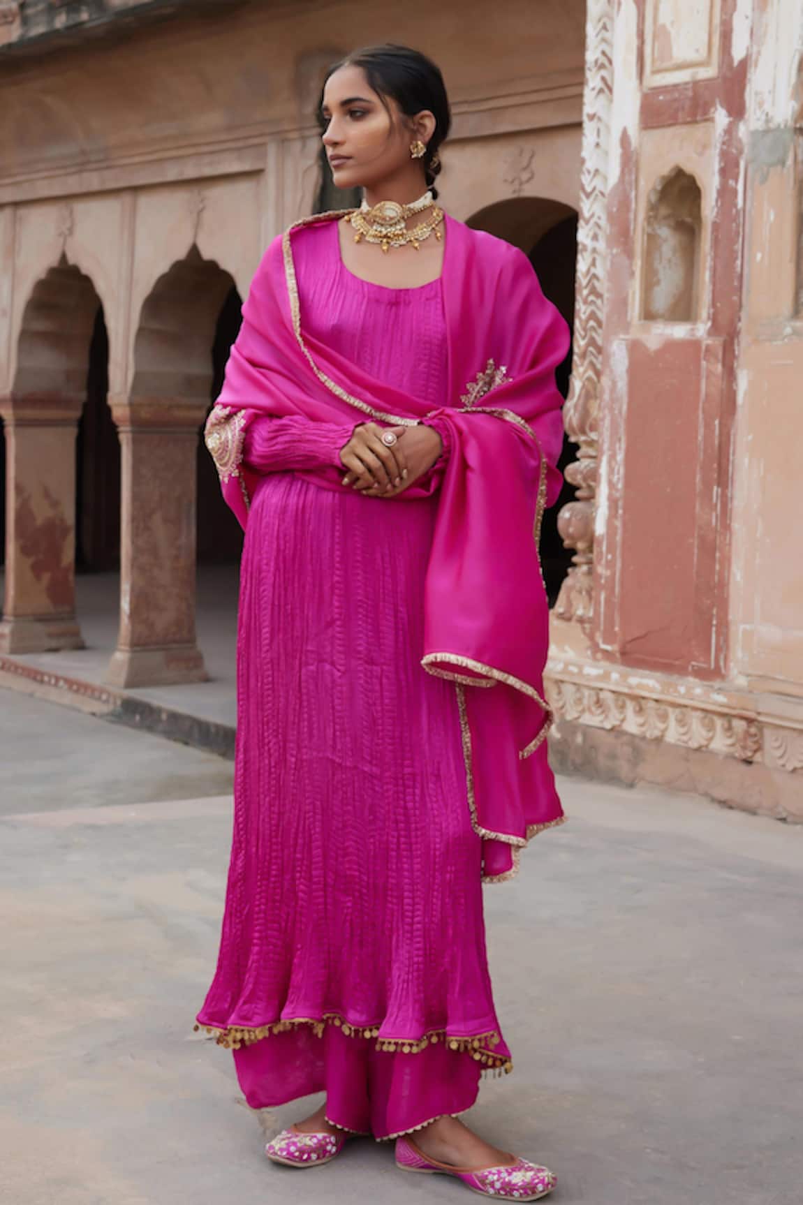 Etasha by Asha Jain Pink Gajji Silk Kurta Set 