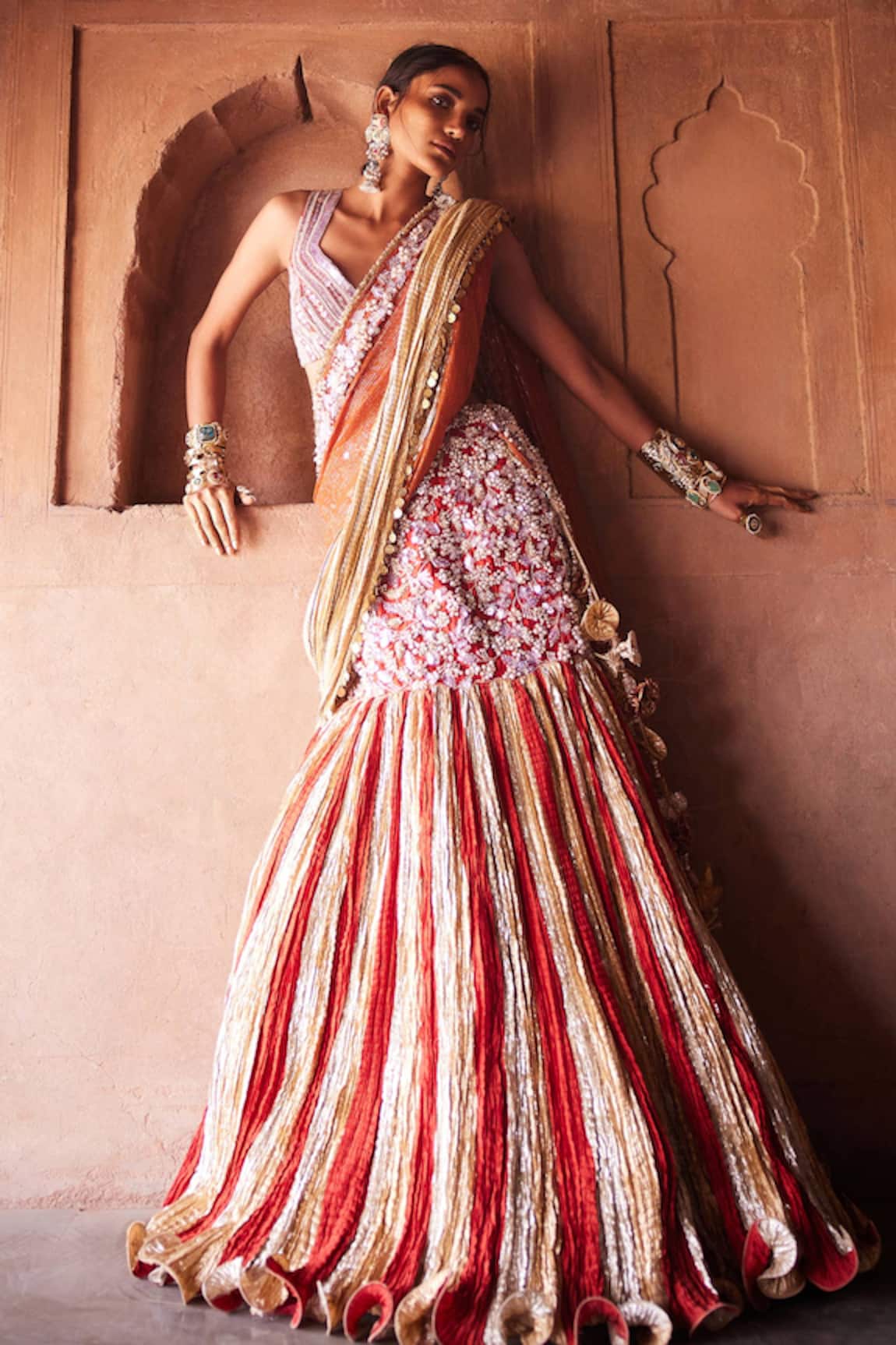 Etasha by Asha Jain Burnt Orange Fusion Lehenga Set 