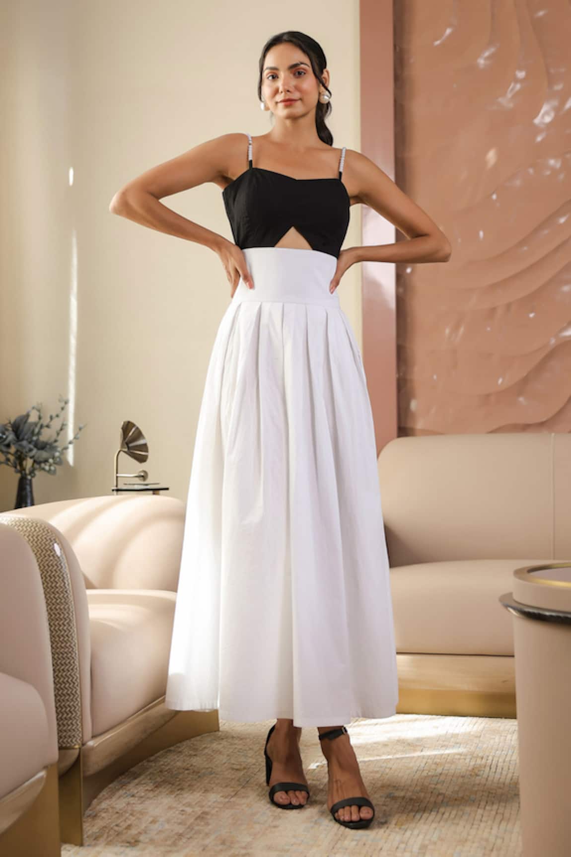 B'Infinite Black & White Designer Maxi Dress 