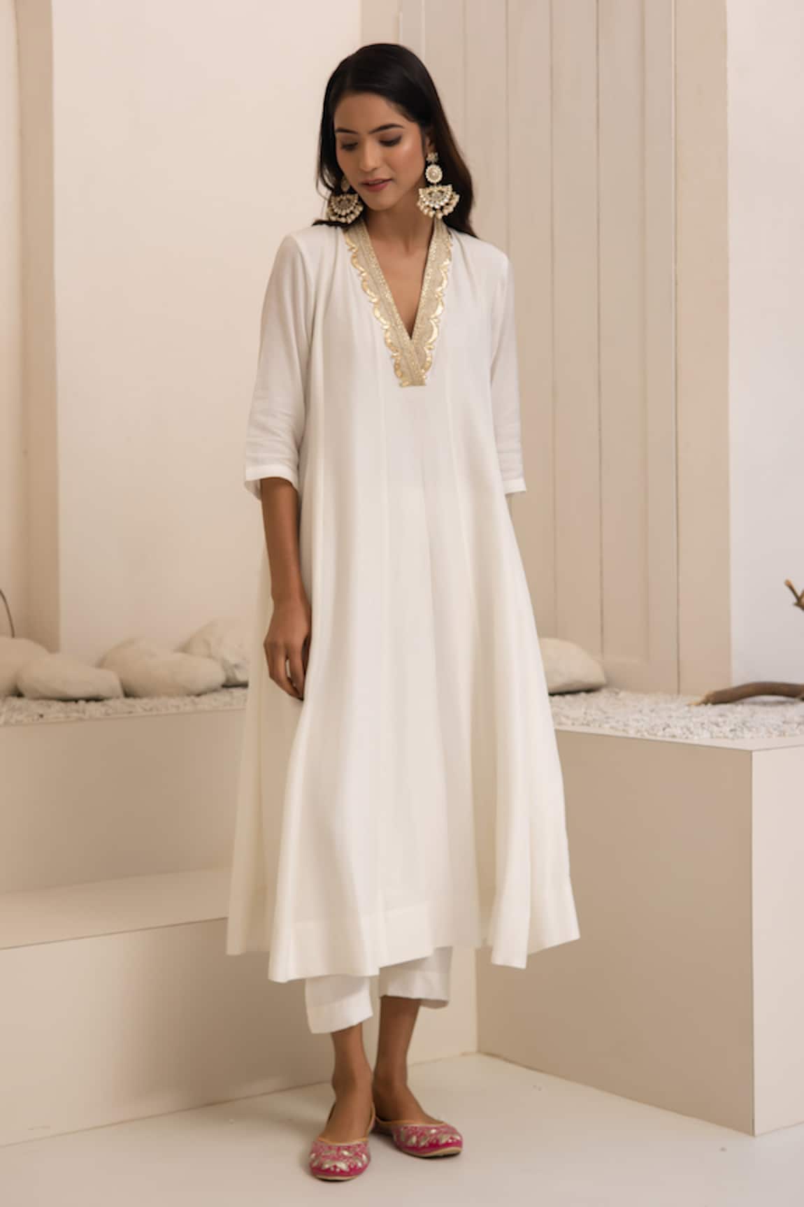 Avaha Ivory Dola Silk Anarkali Kurta Set 