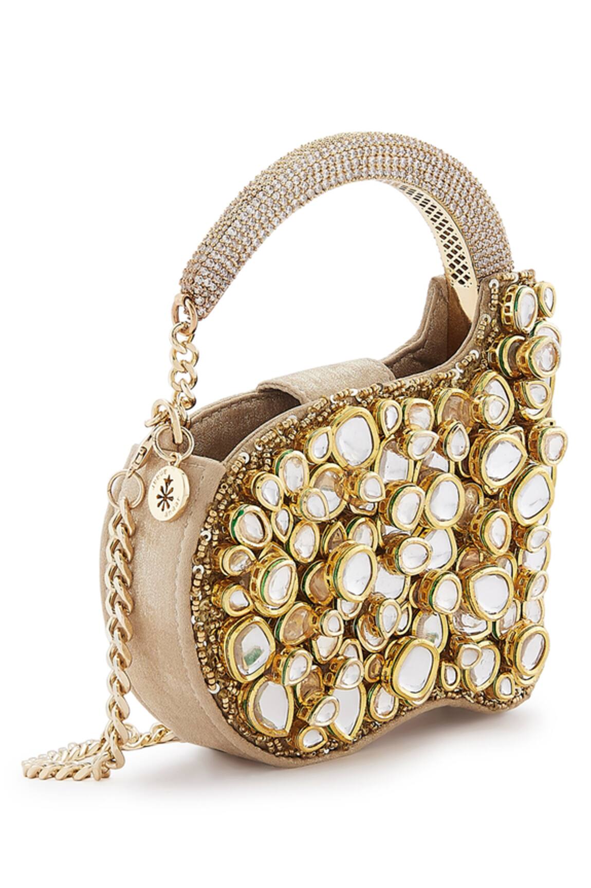 Anaar Gold Foiled Milano Satin Clutch 