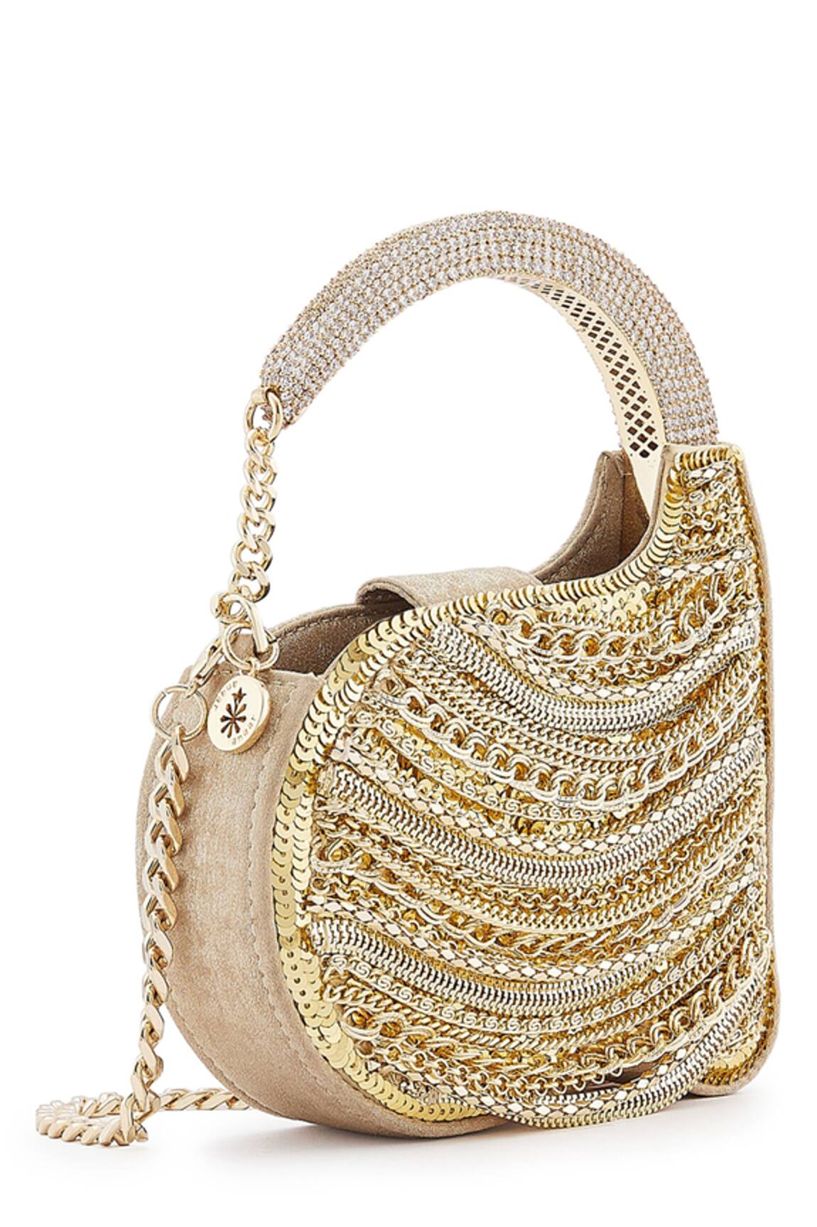 Anaar Gold Foiled Milano Satin Clutch 