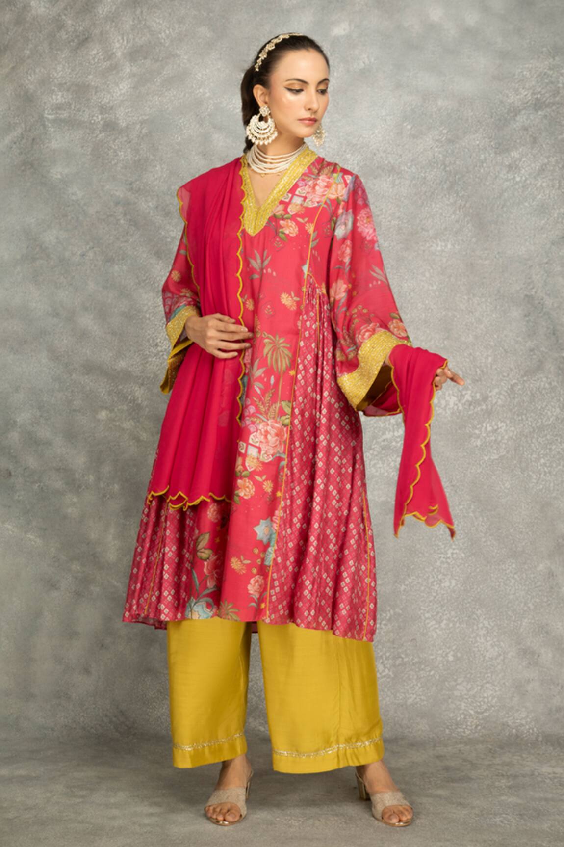 Tanu Malhotra Hot Pink Buti Kurta Set with Dupatta 