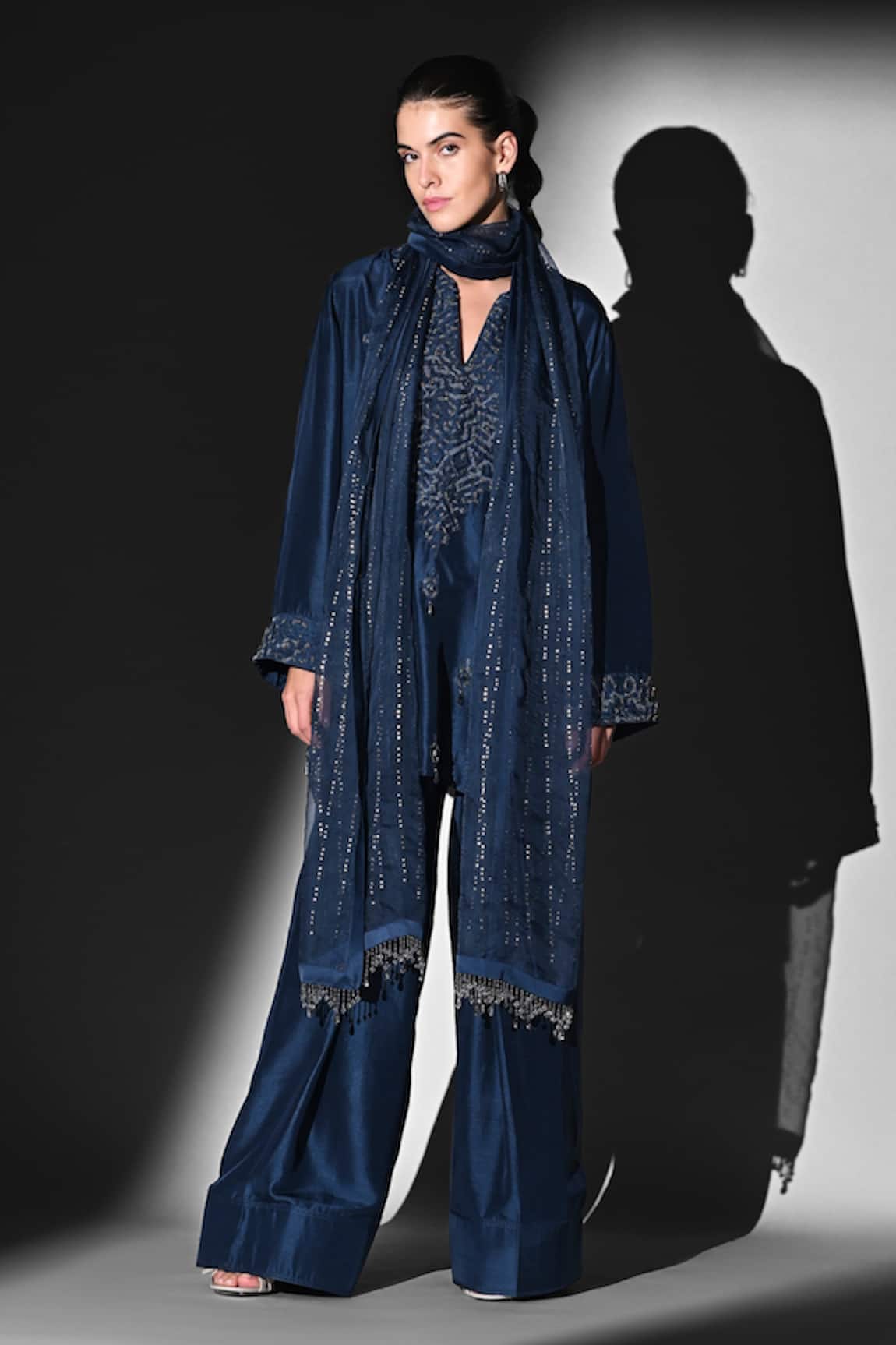 Nikita Mhaisalkar Indigo Blue Beaded Hand Embroidered Kurta Set 