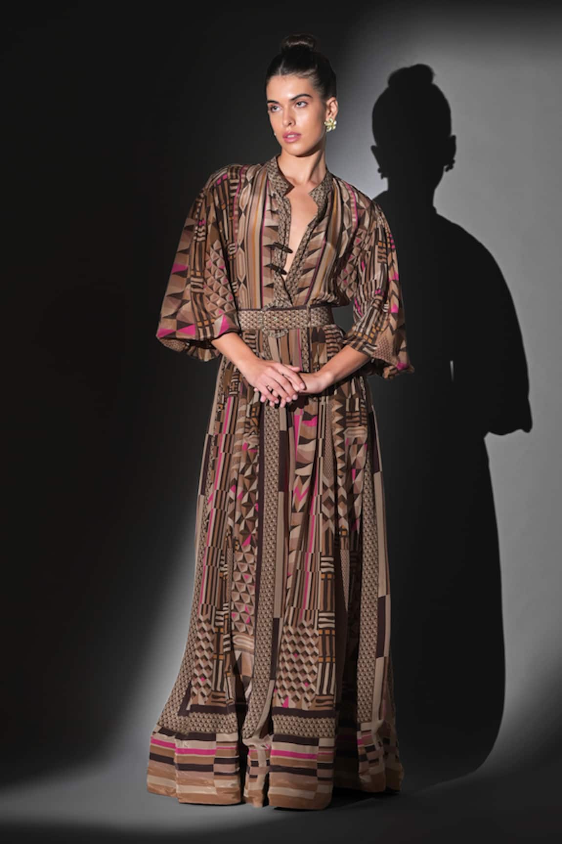Nikita Mhaisalkar Geometric Print Brown Maxi Dress 