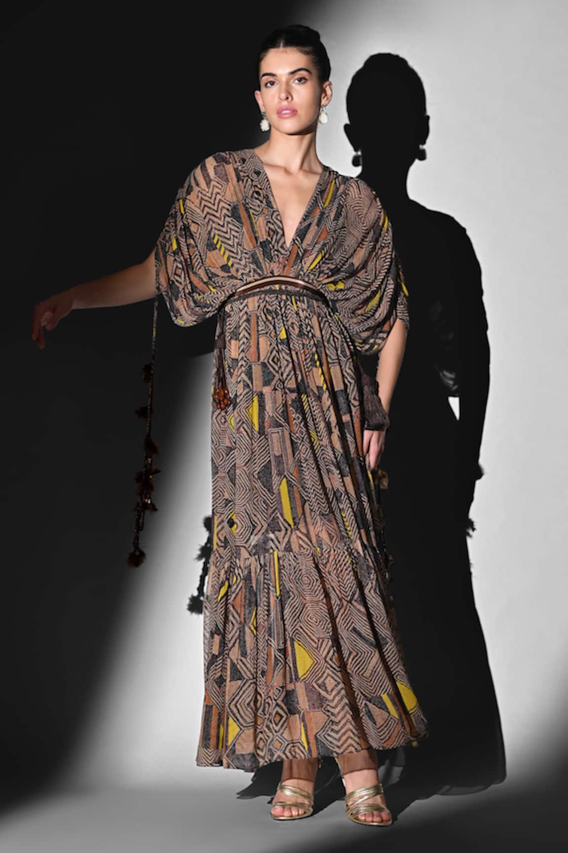 Nikita Mhaisalkar Geometric Canary Printed Maxi Dress 
